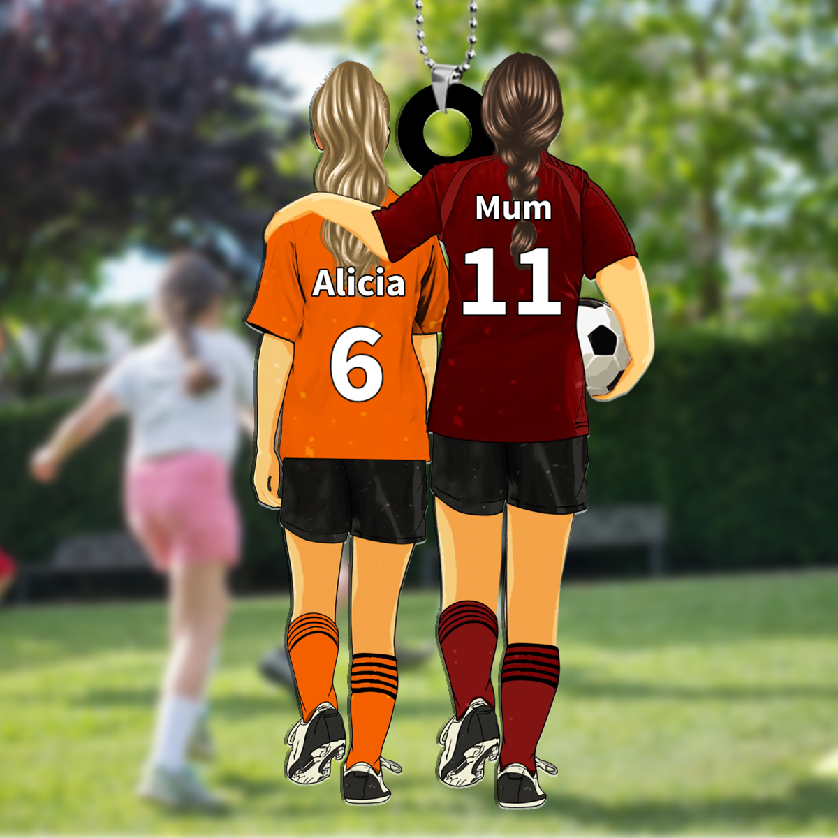 Personalised 2 Names Football Keychain Custom Soccer Keychain Gift for Mum