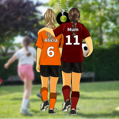 Personalised 2 Names Football Keychain Custom Soccer Keychain Gift for Mum