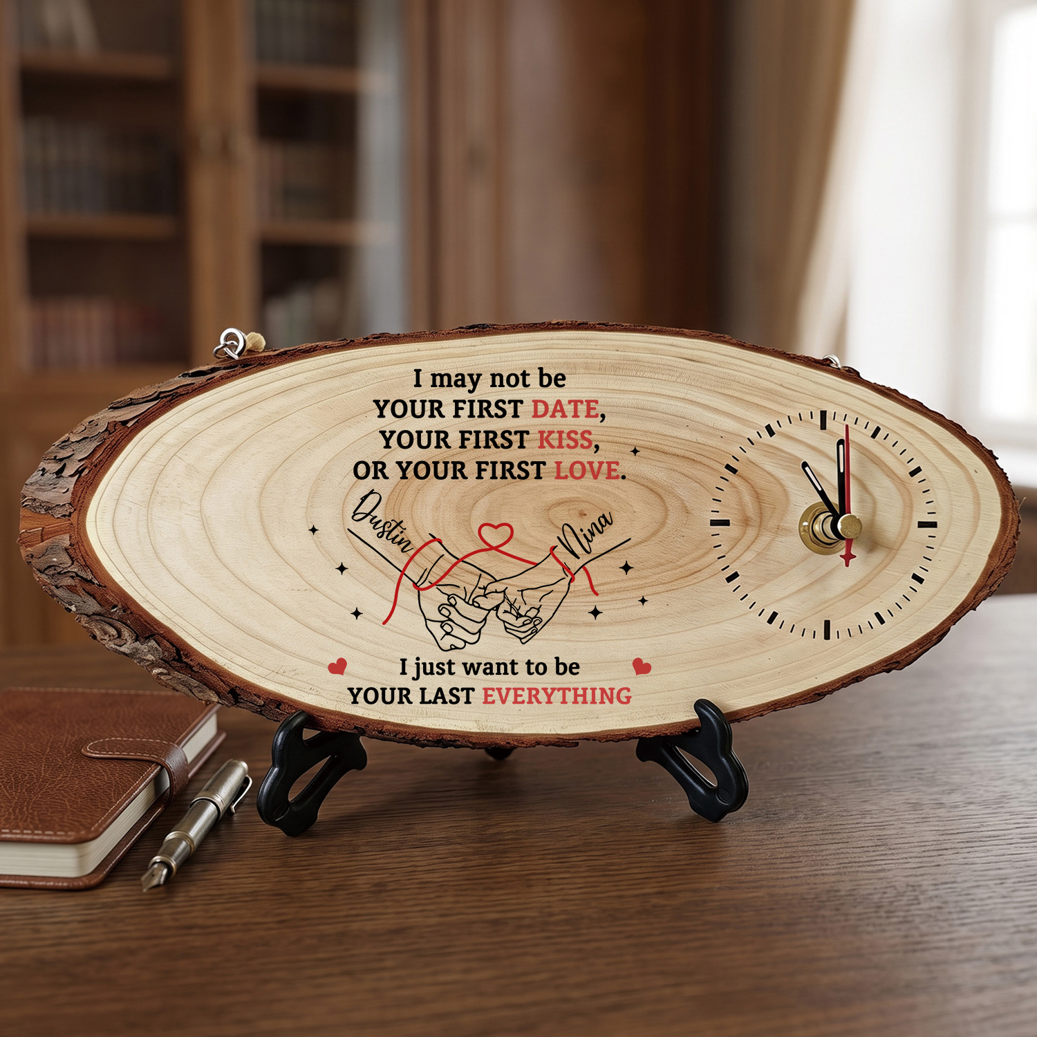 Personalised Wooden Couple Holding Hands Clock with 2 Names