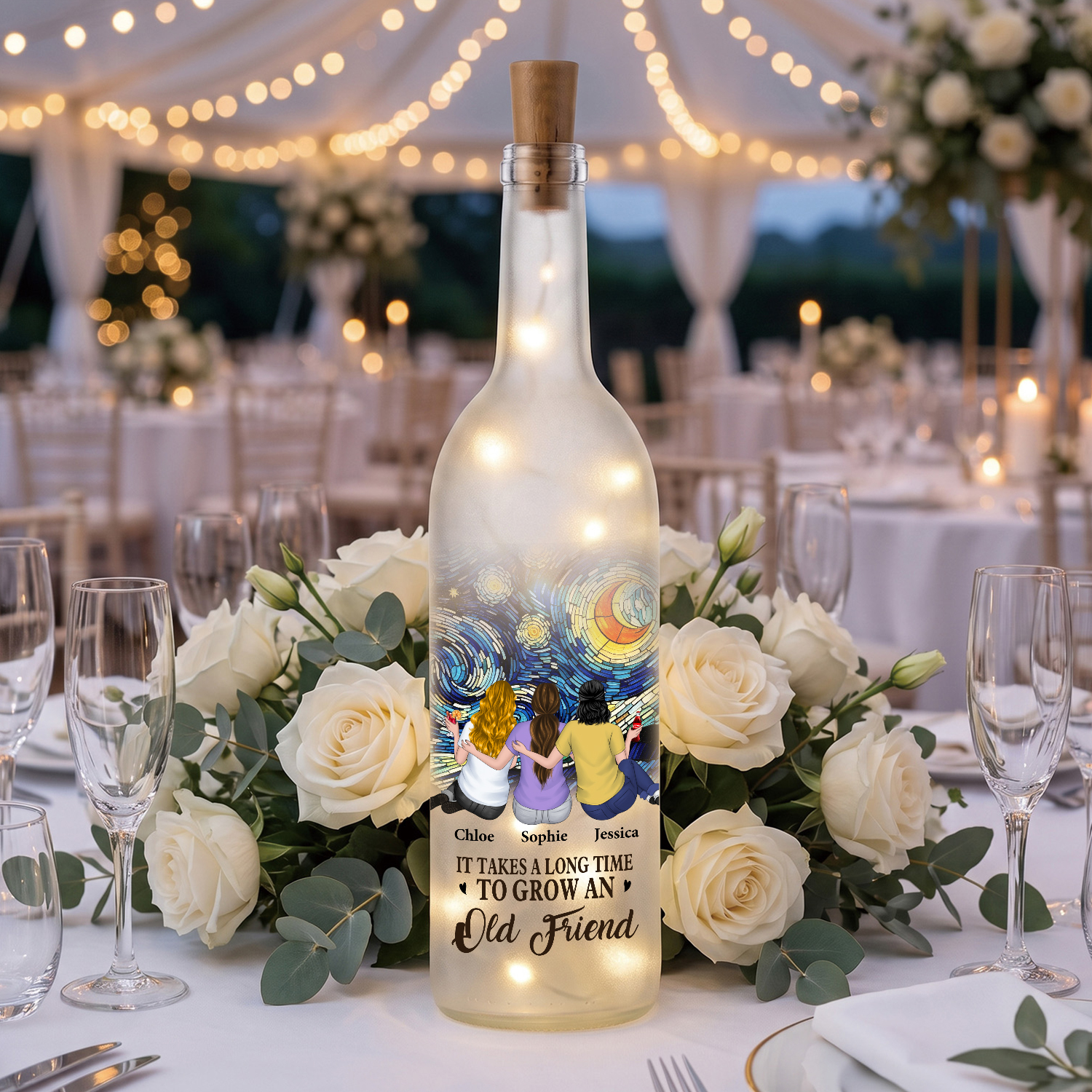 Personalised LED Light-Up Bottle with 2–6 Names, Friendship Gift for Your Best Friend