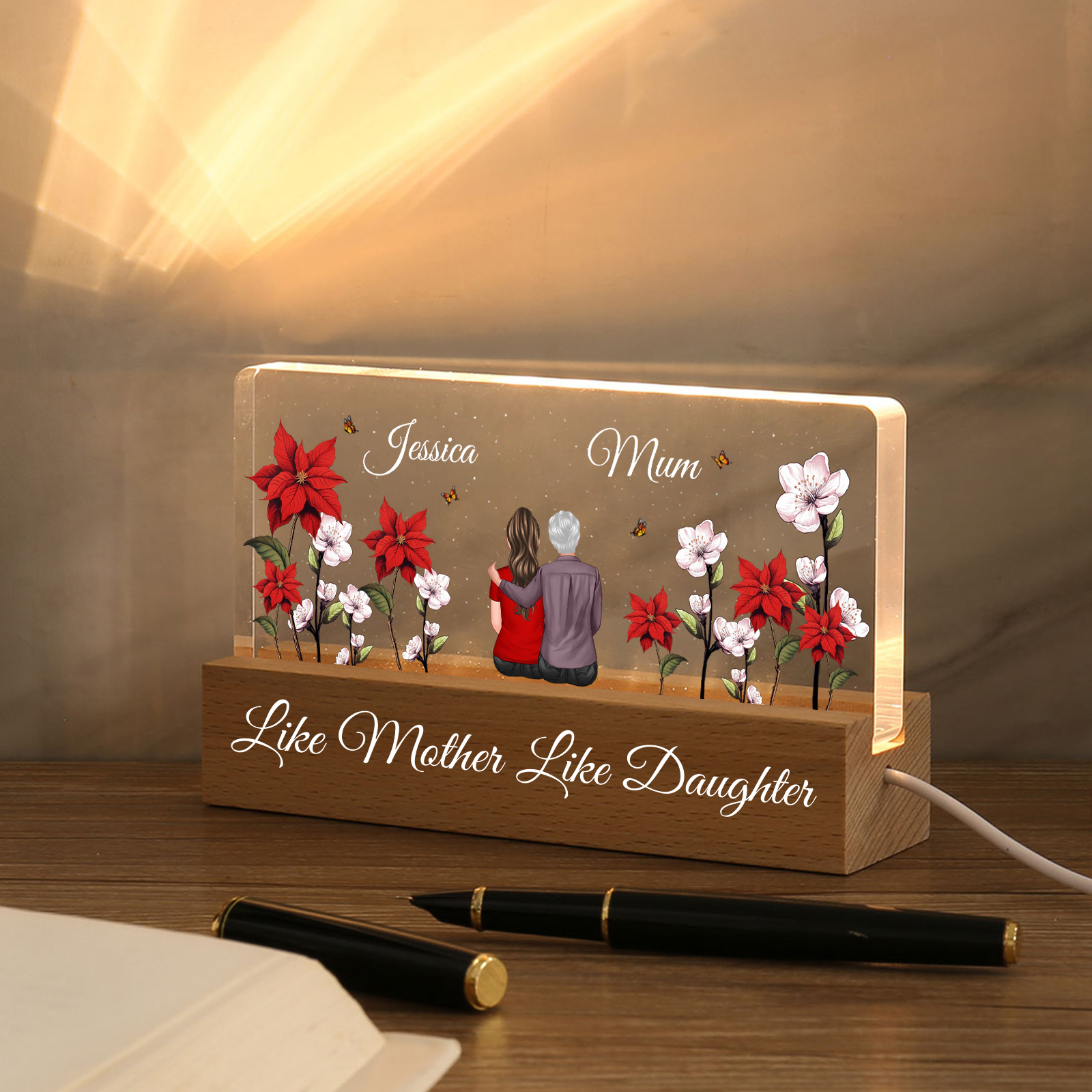 Personalised LED Night Light Custom 2 Names a& Text Custom Like Mother Like Daughter Gift | Jessemade 