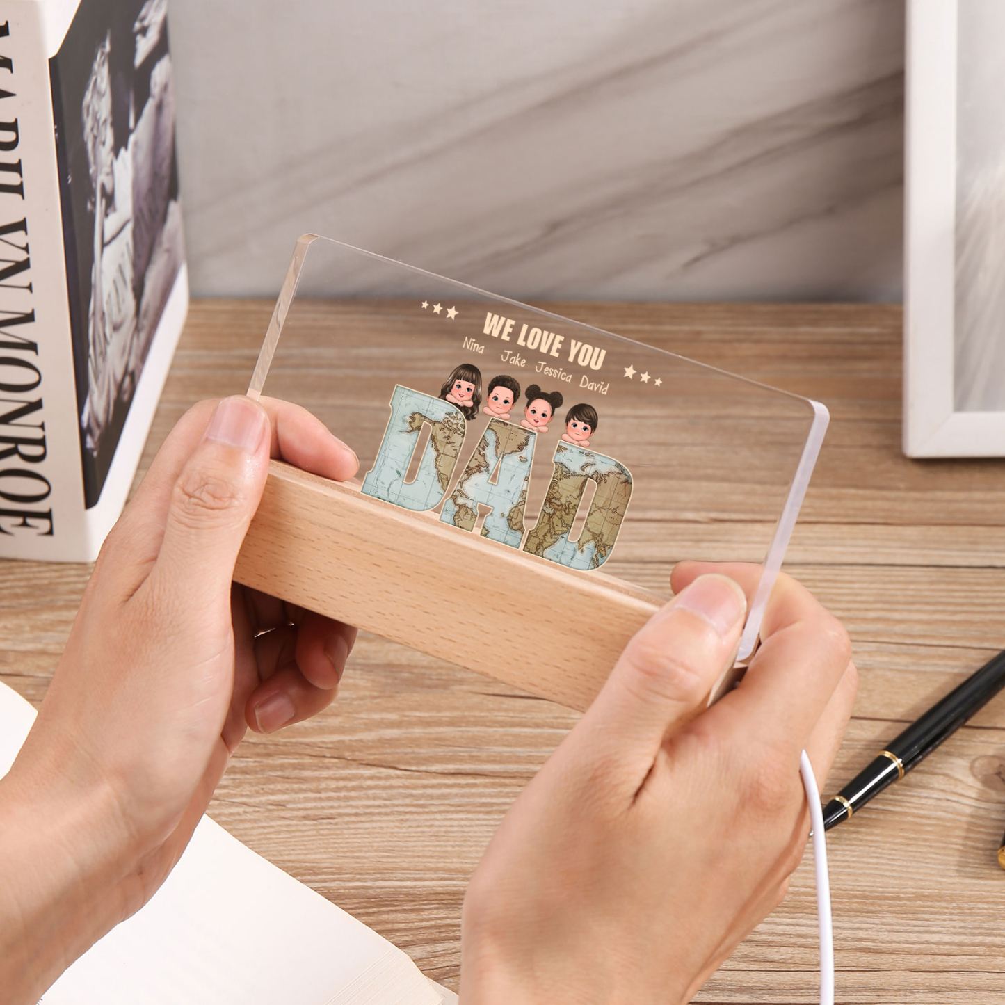 Personalised LED Acrylic Light Gift for Dad – “We Love You” Design with Children's Names & Characters | Jessemade