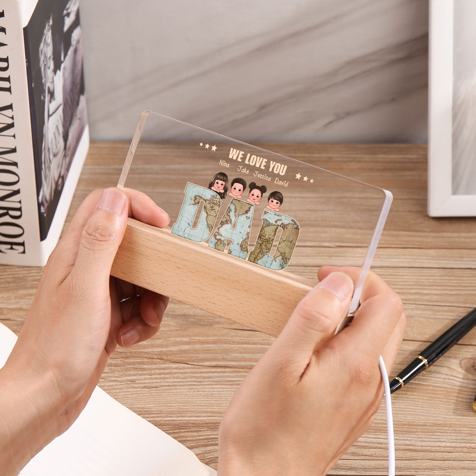 Personalised LED Acrylic Light Gift for Dad – “We Love You” Design with Children's Names & Characters | Jessemade