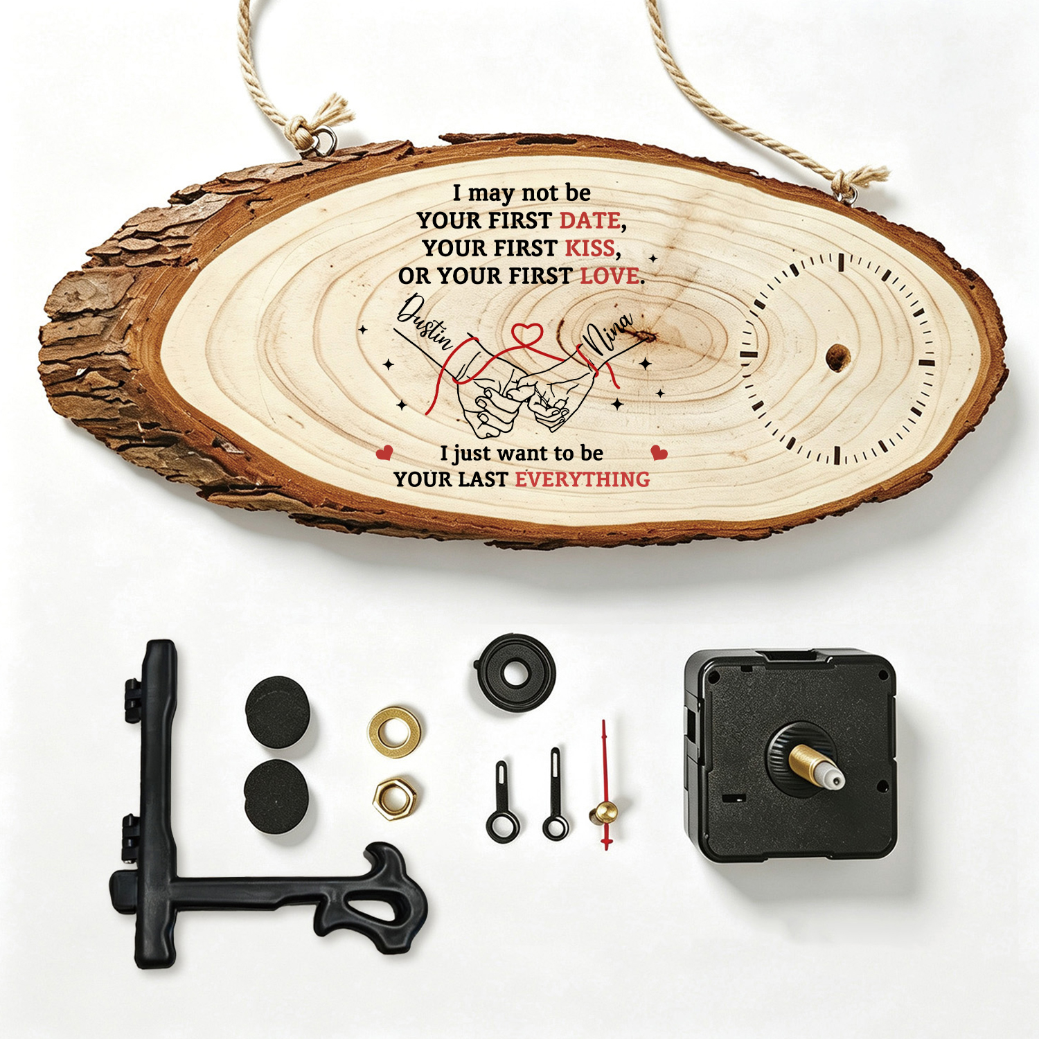 Personalised Wooden Couple Holding Hands Clock with 2 Names