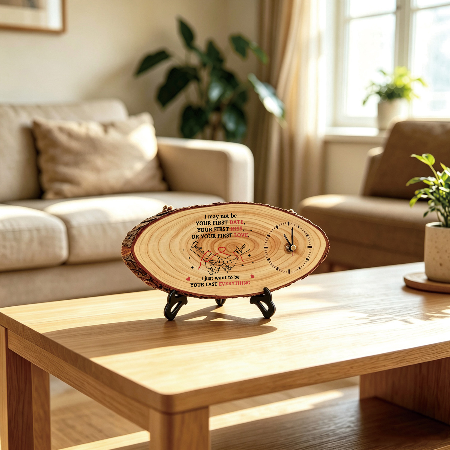 Personalised Wooden Couple Holding Hands Clock with 2 Names