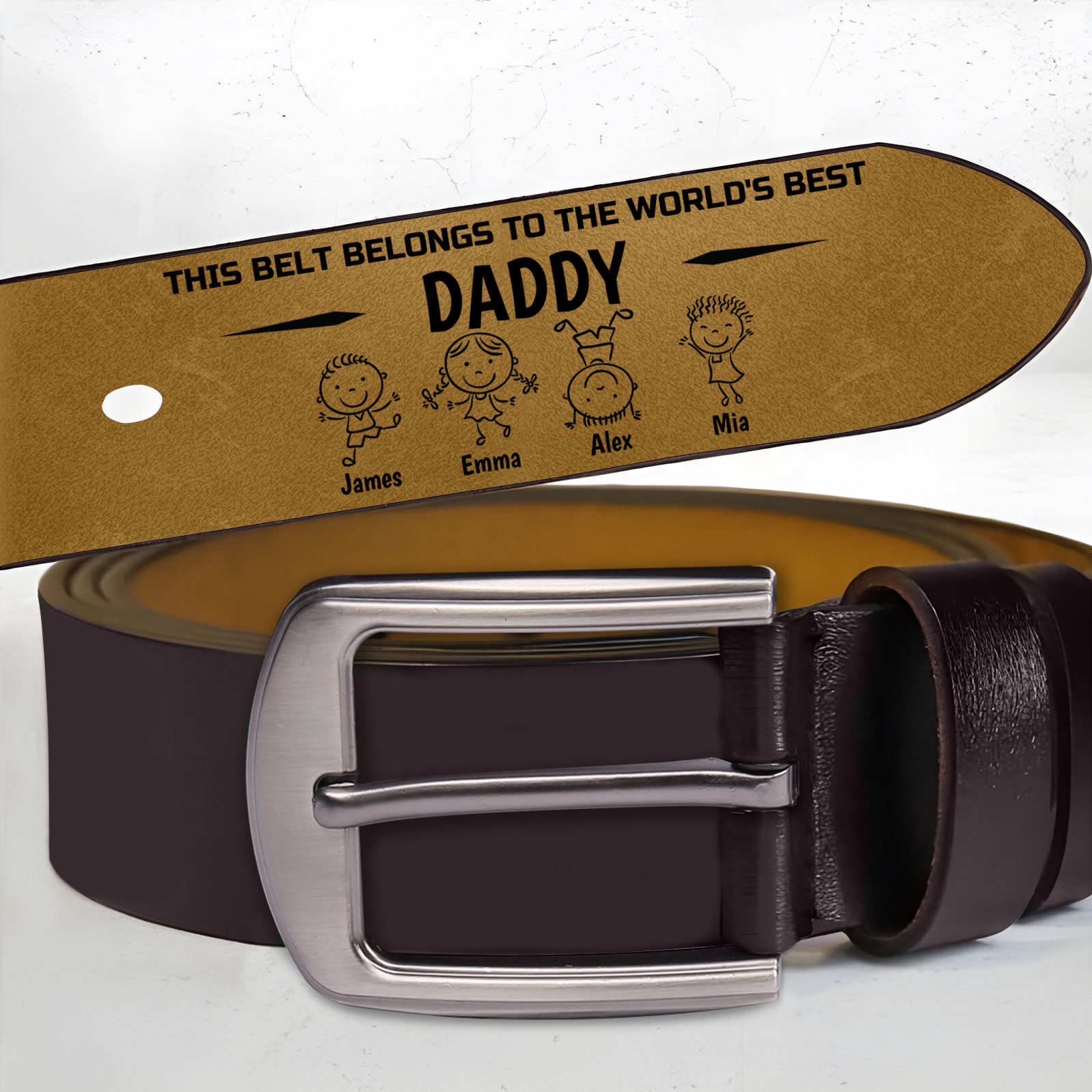 Engraved “Daddy” Belt – Custom Kids’ Names & Figures Personalised Leather Belt Gift for Father’s Day or Birthday | Jessemade