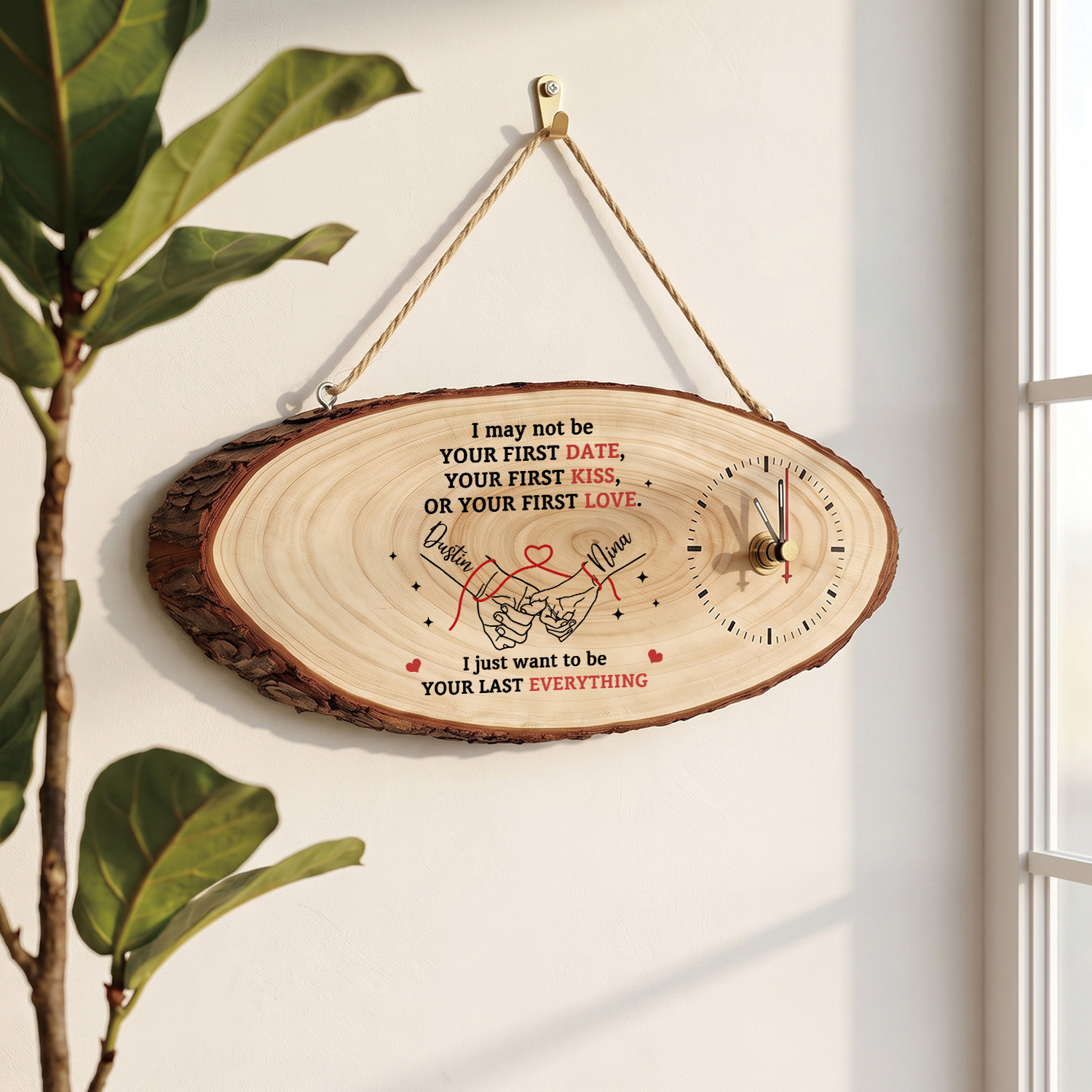 Personalised Wooden Couple Holding Hands Clock with 2 Names
