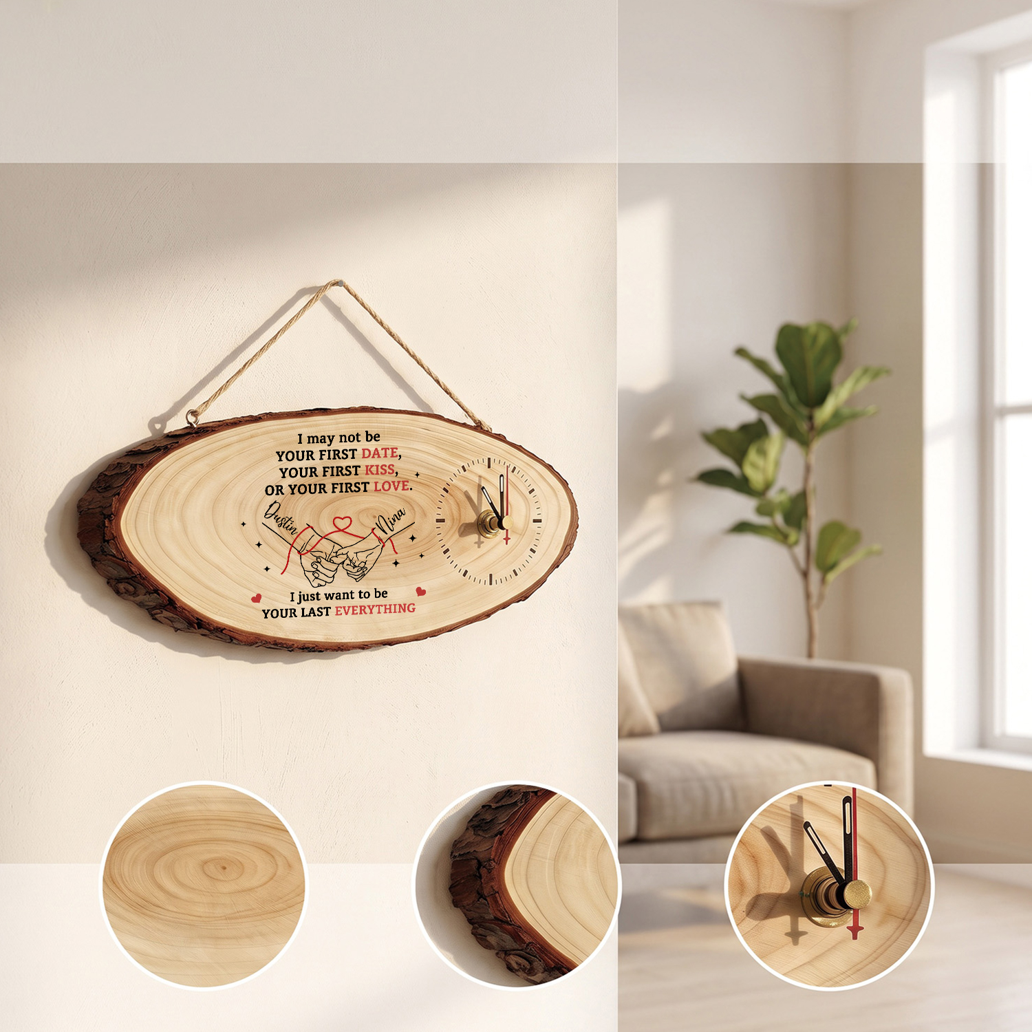 Personalised Wooden Couple Holding Hands Clock with 2 Names