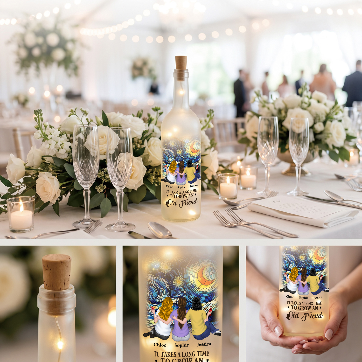 Personalised LED Light-Up Bottle with 2–6 Names, Friendship Gift for Your Best Friend