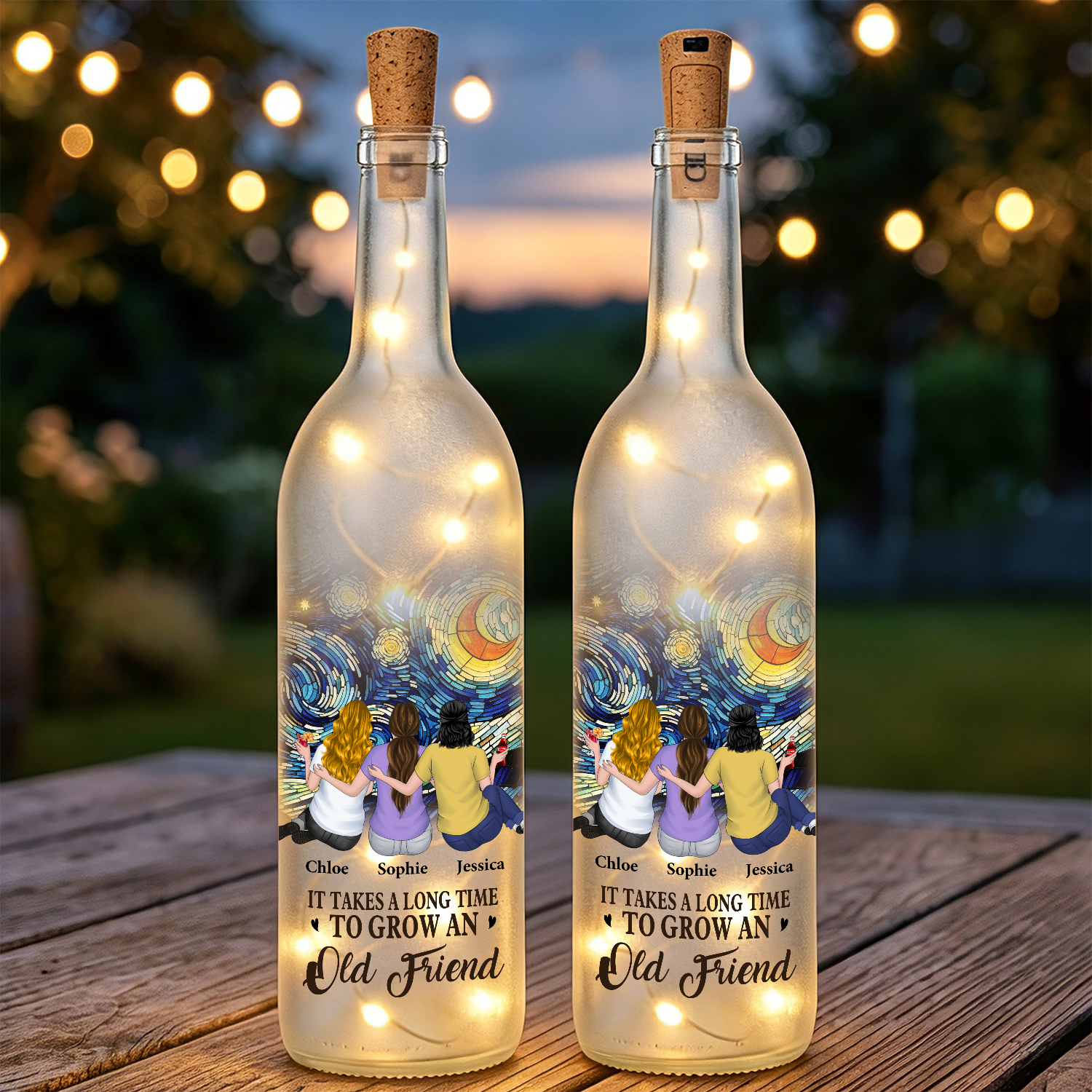 Personalised LED Light-Up Bottle with 2–6 Names, Friendship Gift for Your Best Friend