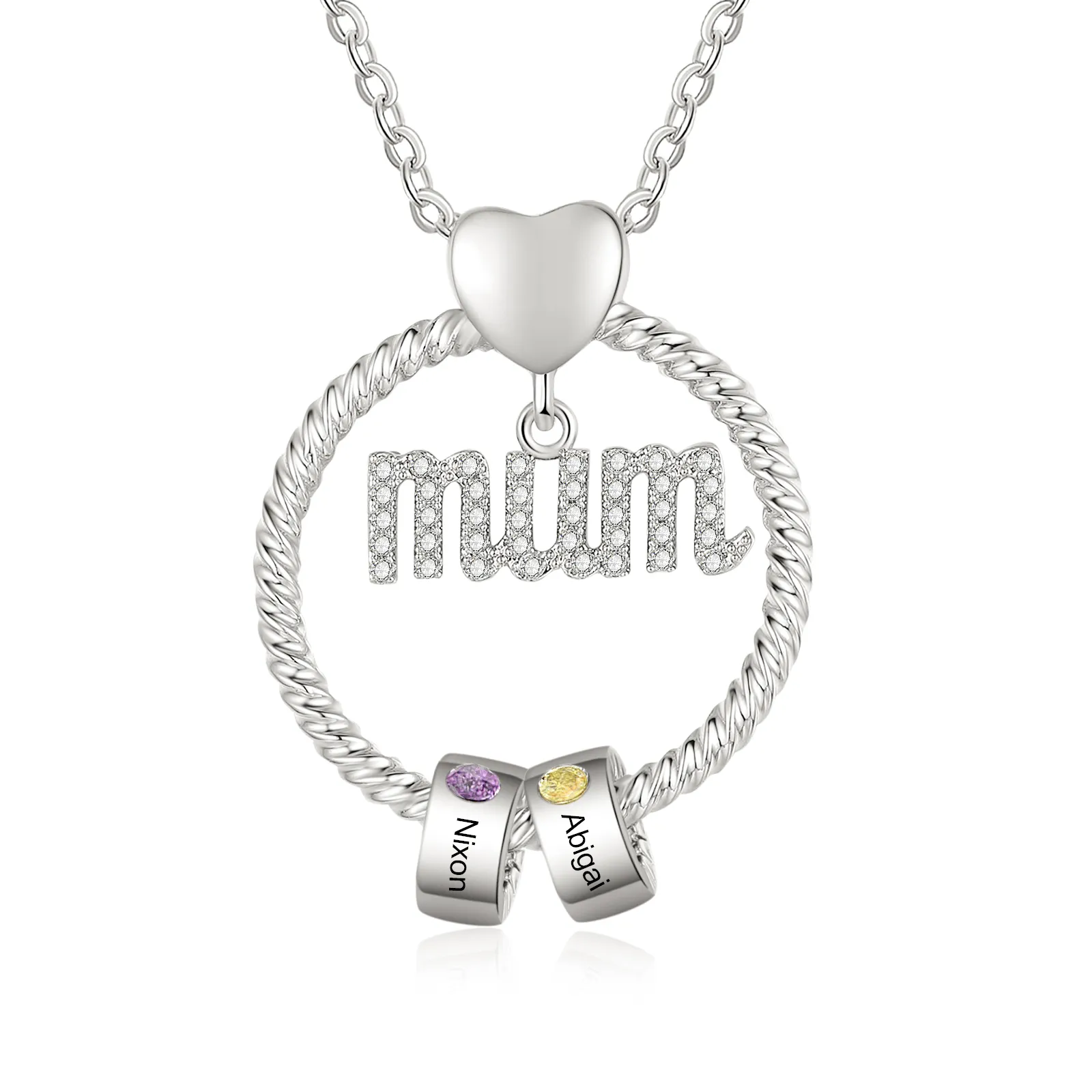 Personalised Mum Circle Necklace Gift Set with Gift Box Custom 1-6 Names & Birthstones Pendant Necklace Gift For Mum