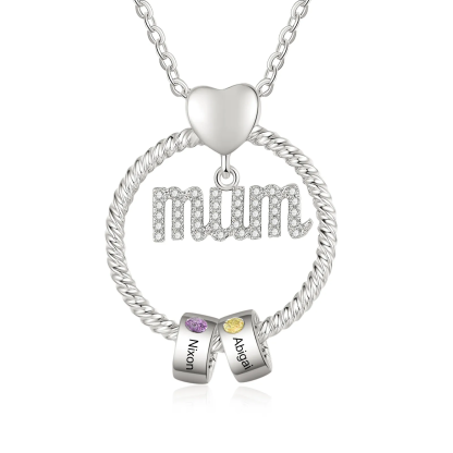 Personalised Mum Circle Necklace Gift Set with Gift Box Custom 1-6 Names & Birthstones Pendant Necklace Gift For Mum