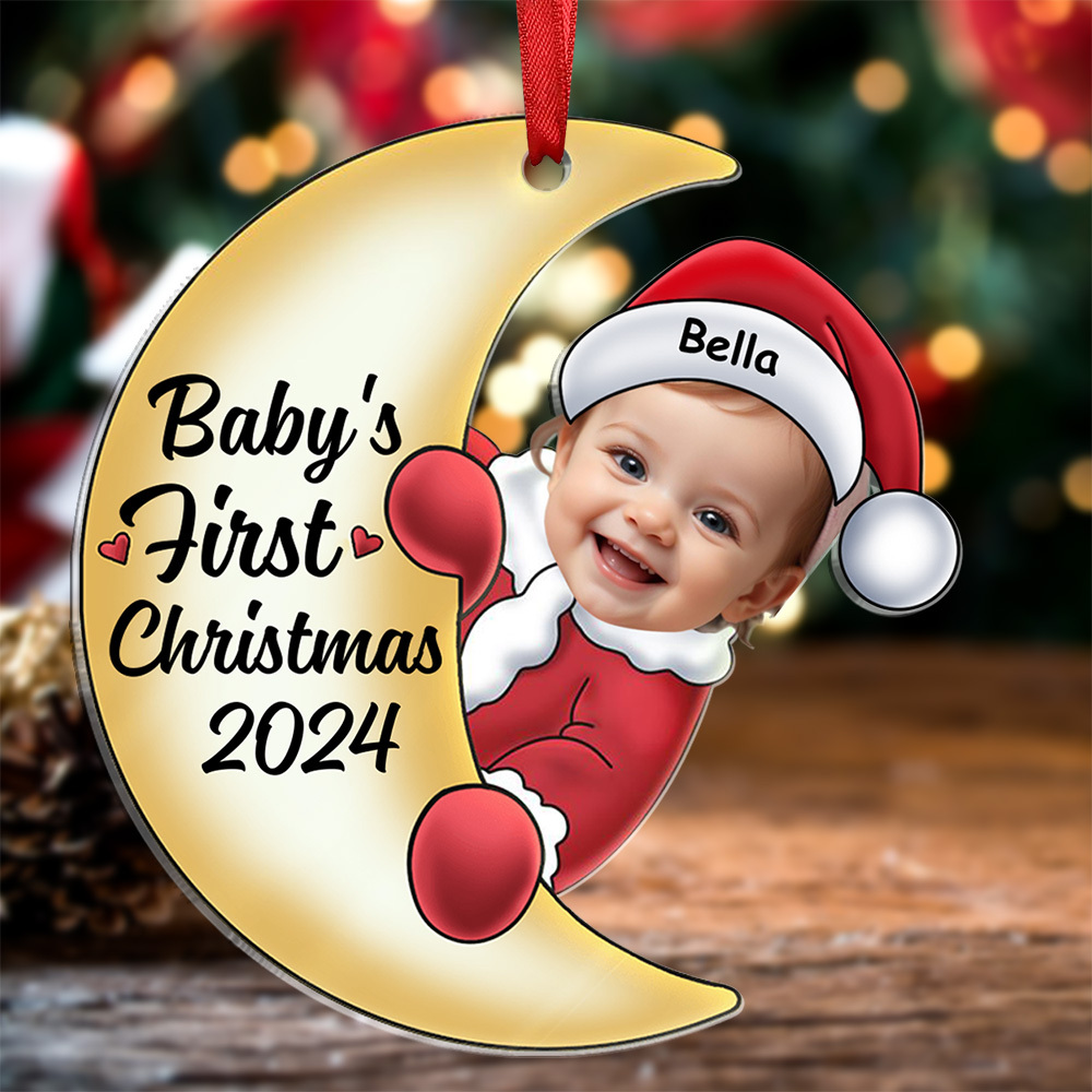 Personalised Shaped in A Sweet Crescent Moon Baby First Christmas Ornament with Custom Photo & Name A Unique Keepsake-Jessemade AU