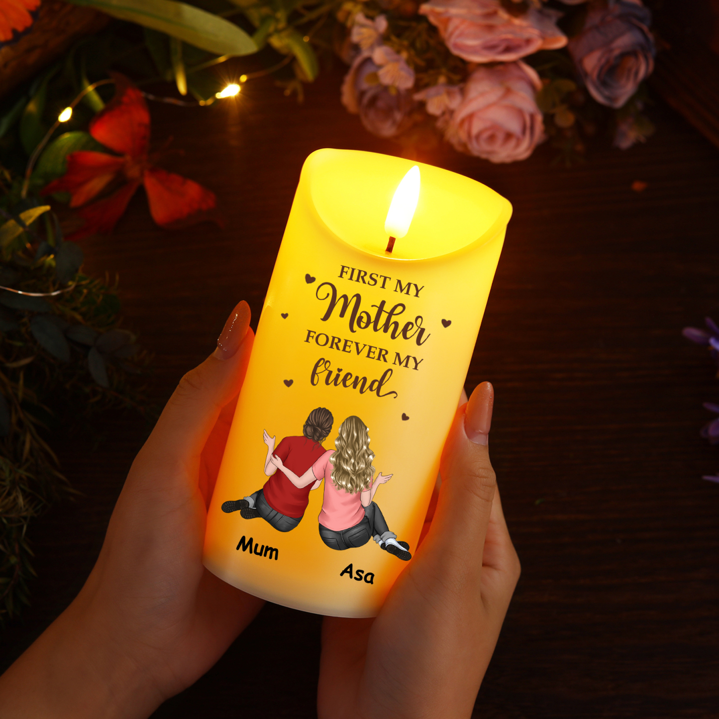 Personalised LED Flameless Candle for Mum & Daughter Gift for Mum | Jessemade