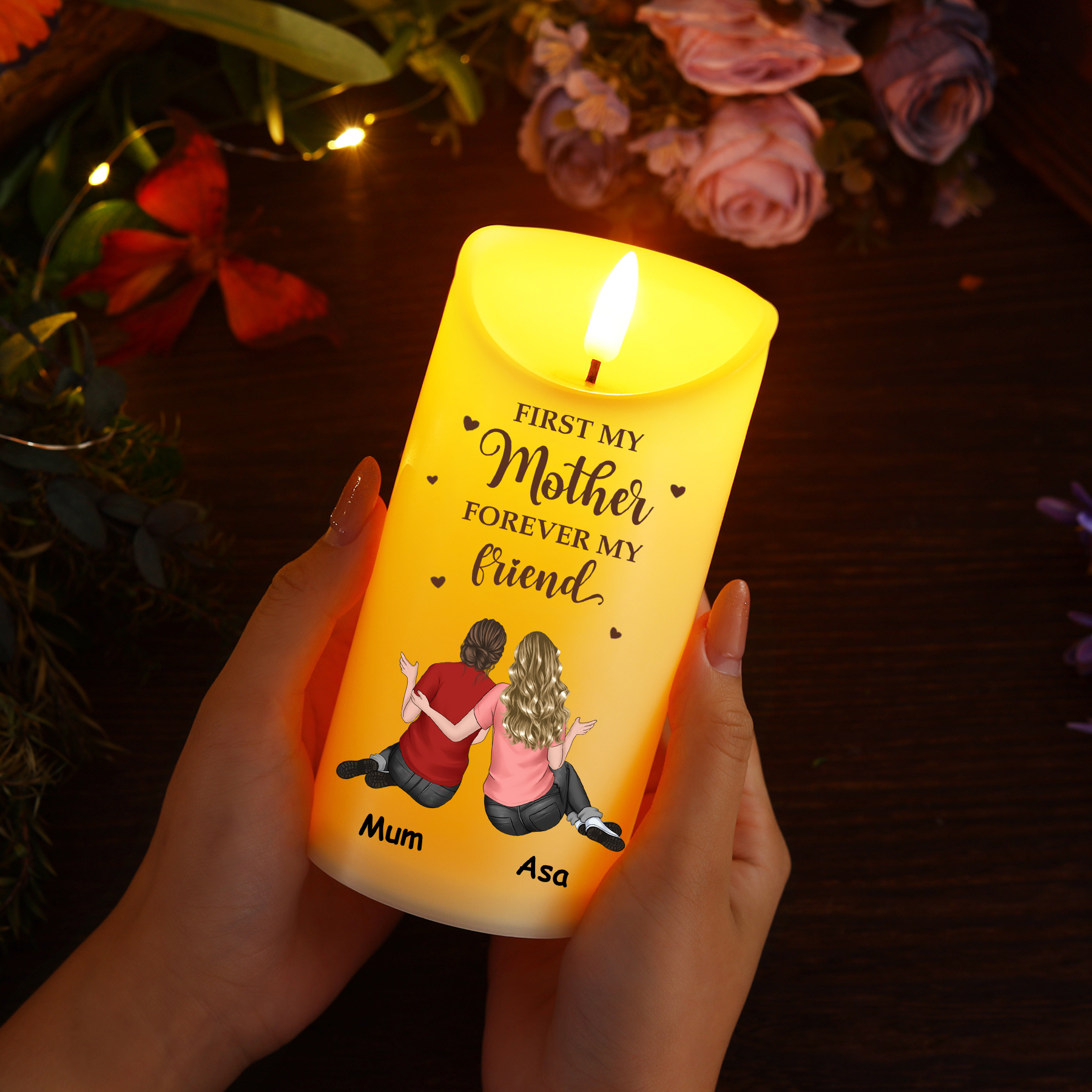 Personalised LED Flameless Candle for Mum & Daughter Gift for Mum | Jessemade