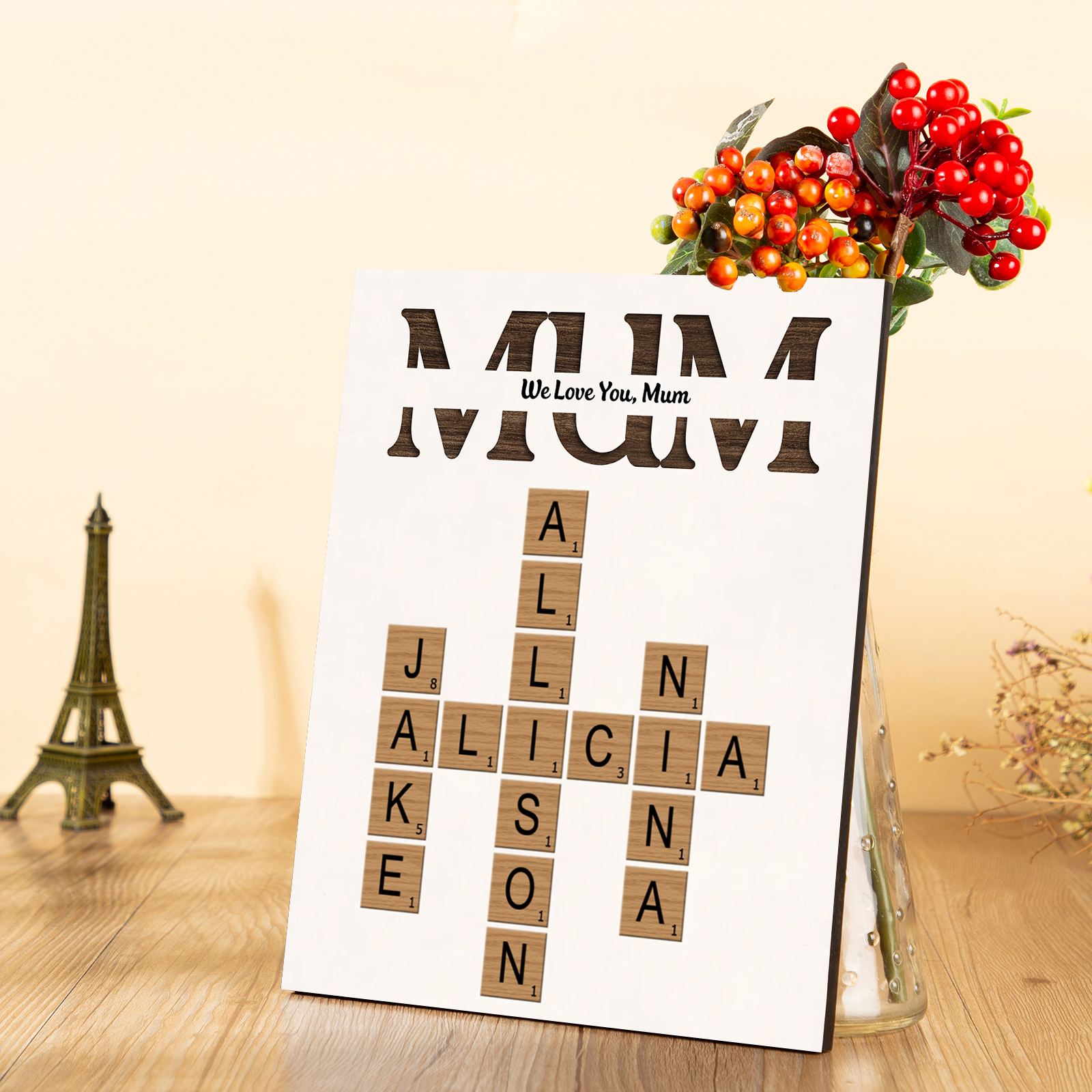 Personalised Wooden Plaque Crossword Custom With Text & Names Ornament Gift for Mum | Jessemade