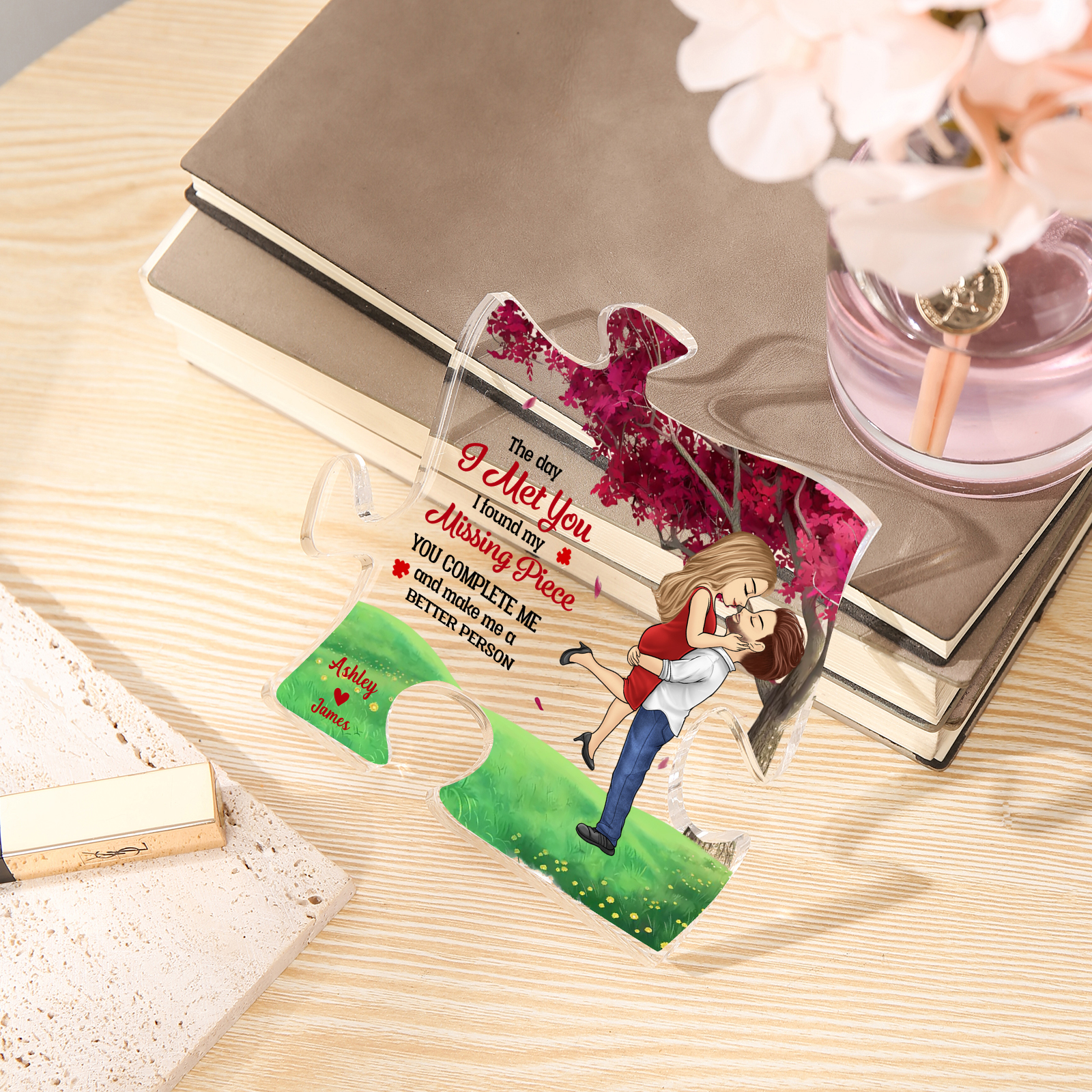 The Day I Met You I Found My Missing Piece Person Personalised 2 Names Acrylic Puzzle Couple Plaque-Jessemade AU