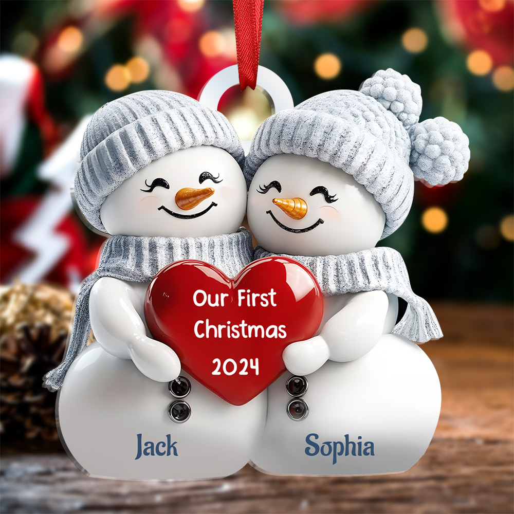 Personalised 2 Names & Year Snowman Couple Acrylic Ornament Our First Christmas Together-Jessemade AU
