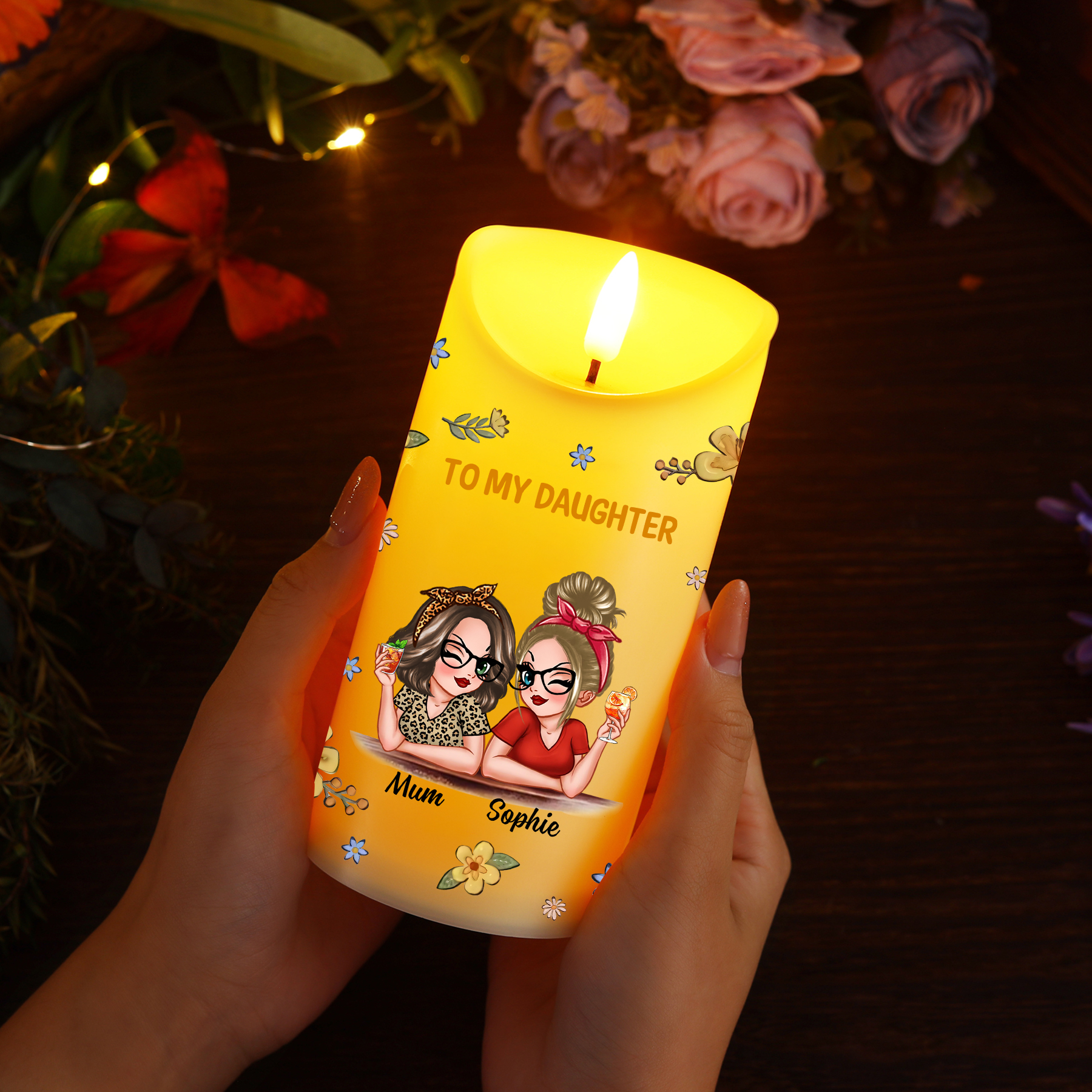 For Mum/Daughter Personalised 2 Names LED Candle Candle Gift for Mum/Daughter | Jessemade