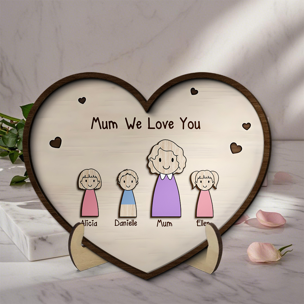Personalised Heart Wooden Plaque with 1–10 Names, 2 Years and 10 Flowers – Custom Family Gift for Mum or Grandma | Jessemade