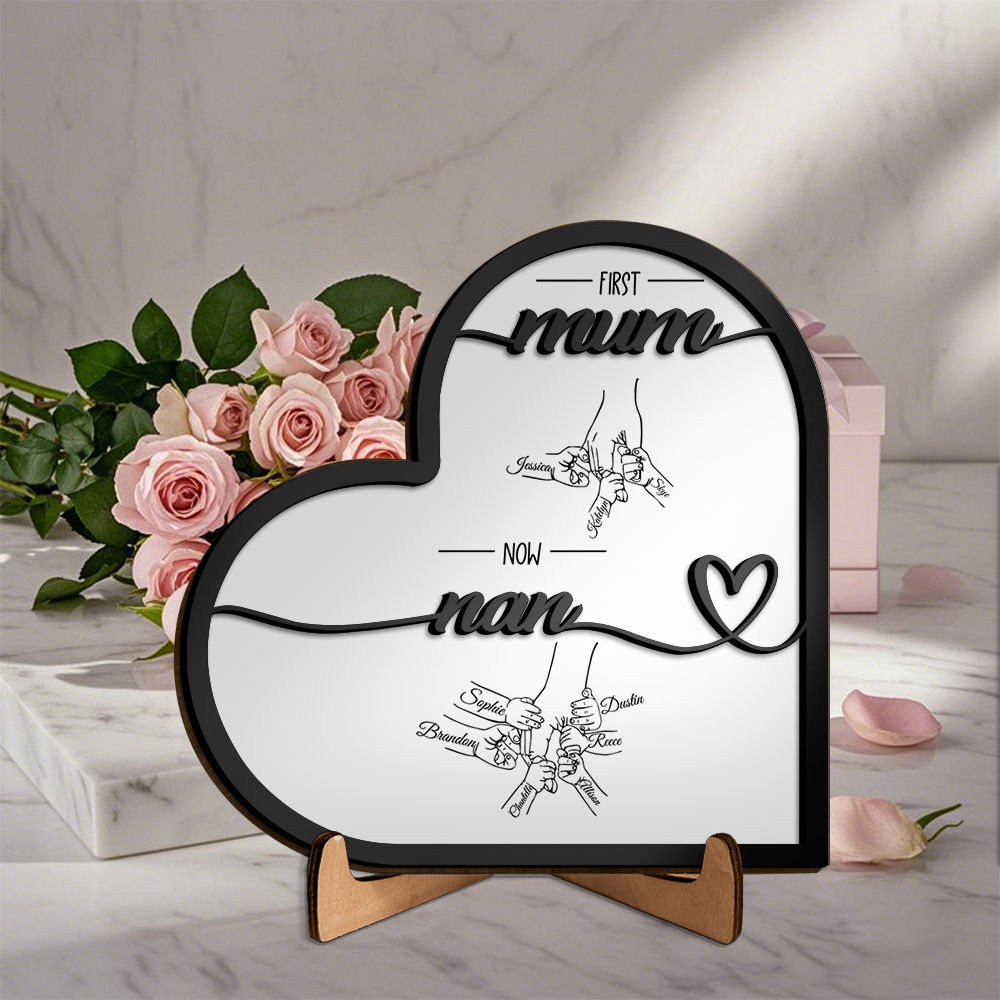 Personalised Heart Wooden Plaque with 1–6 Children’s Names and Custom Title – Family Gift for Mum, Nana or Grandma | Jessemade