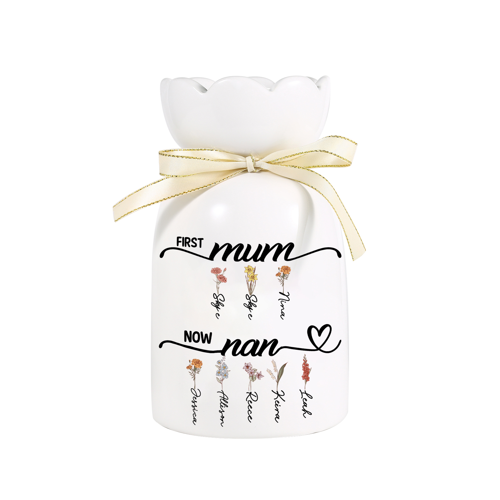 [Copy]Birth Flower Vase Personalised Ceramic Vase Custom 2-12 Names Gift for Mum, Nan or Grandma | Jessemade