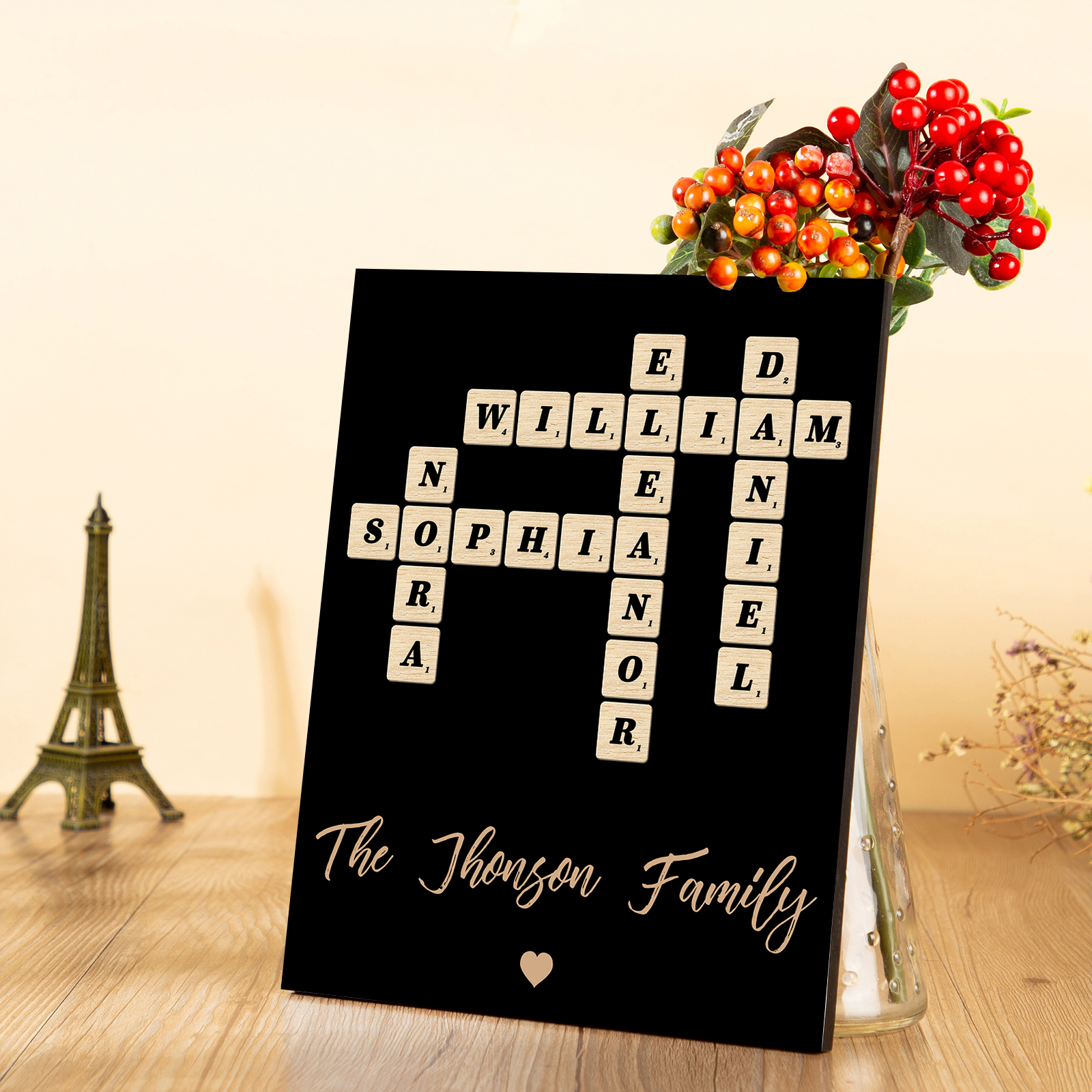 Custom Family Crossword Puzzle Wall Art Personalised Family Tree Poster Wood Letter Tiles Sign Housewarming Gifts