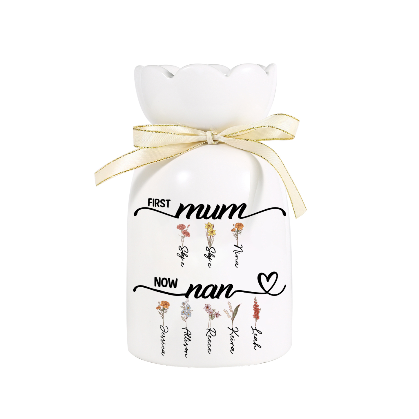 [Copy]Birth Flower Vase Personalised Ceramic Vase Custom 2-12 Names Gift for Mum, Nan or Grandma | Jessemade