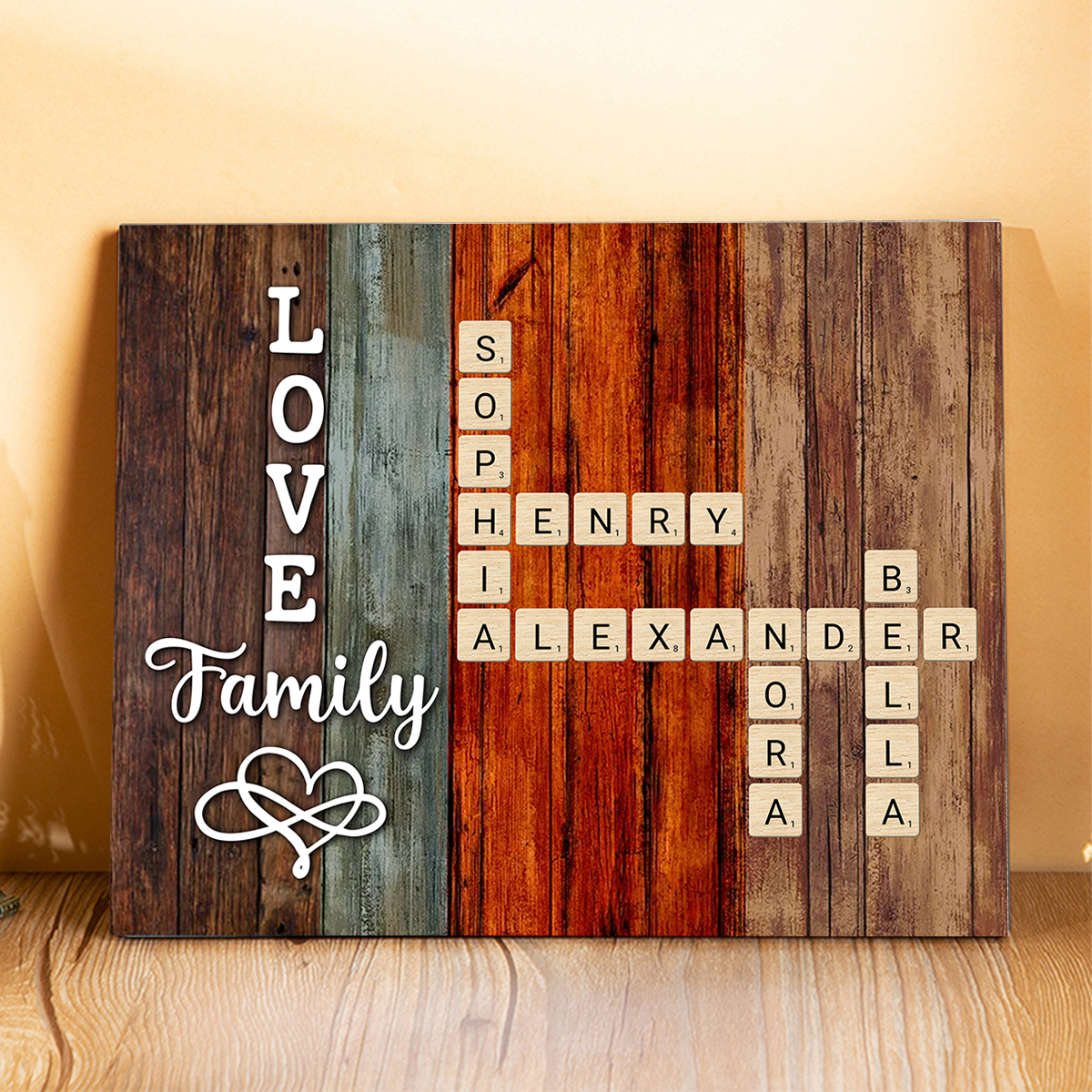 Custom Family Crossword Puzzle Wall Art Personalised Family Tree Poster Wood Letter Tiles Sign Housewarming Gifts
