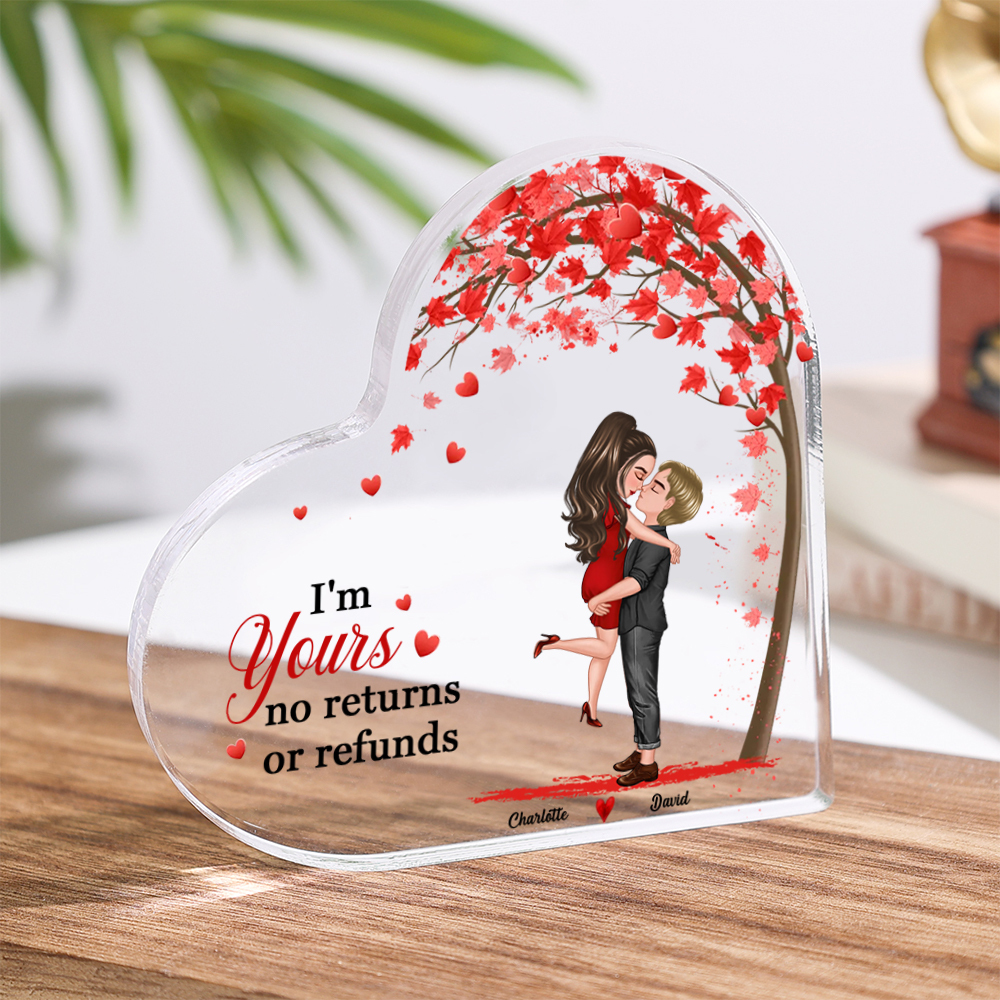 Personalised Heart Shaped Acrylic Plaque Couple Kissing Under the Love Tree Gift for Lover
