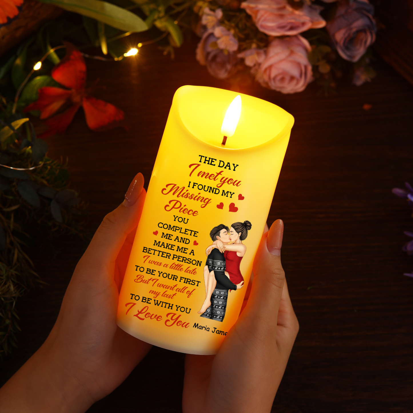 Personalised LED Candle The Day I Met You, I Found My Missing Piece Gift for Her