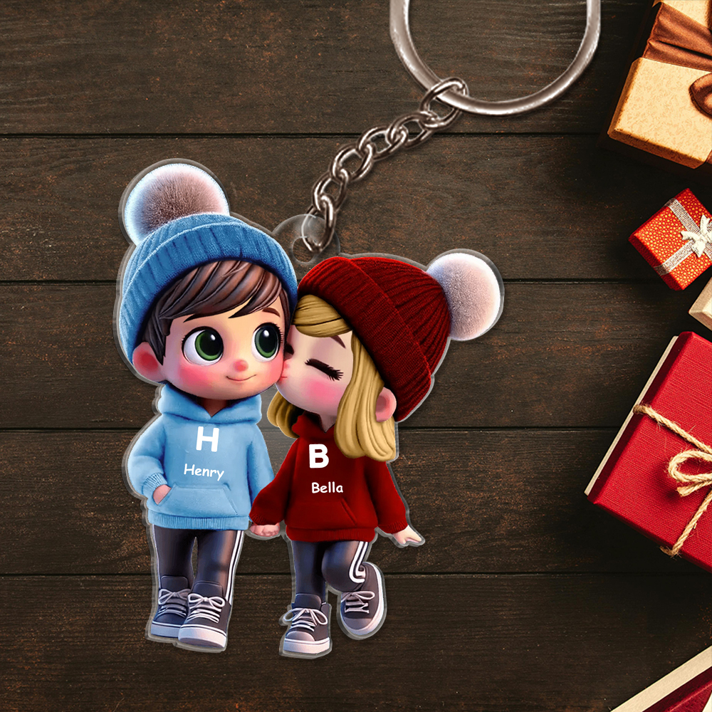 Personalised Cute Cartoon Couple Keychain  Walking Acrylic Custom Names & Letters Valentine’s Day Gift