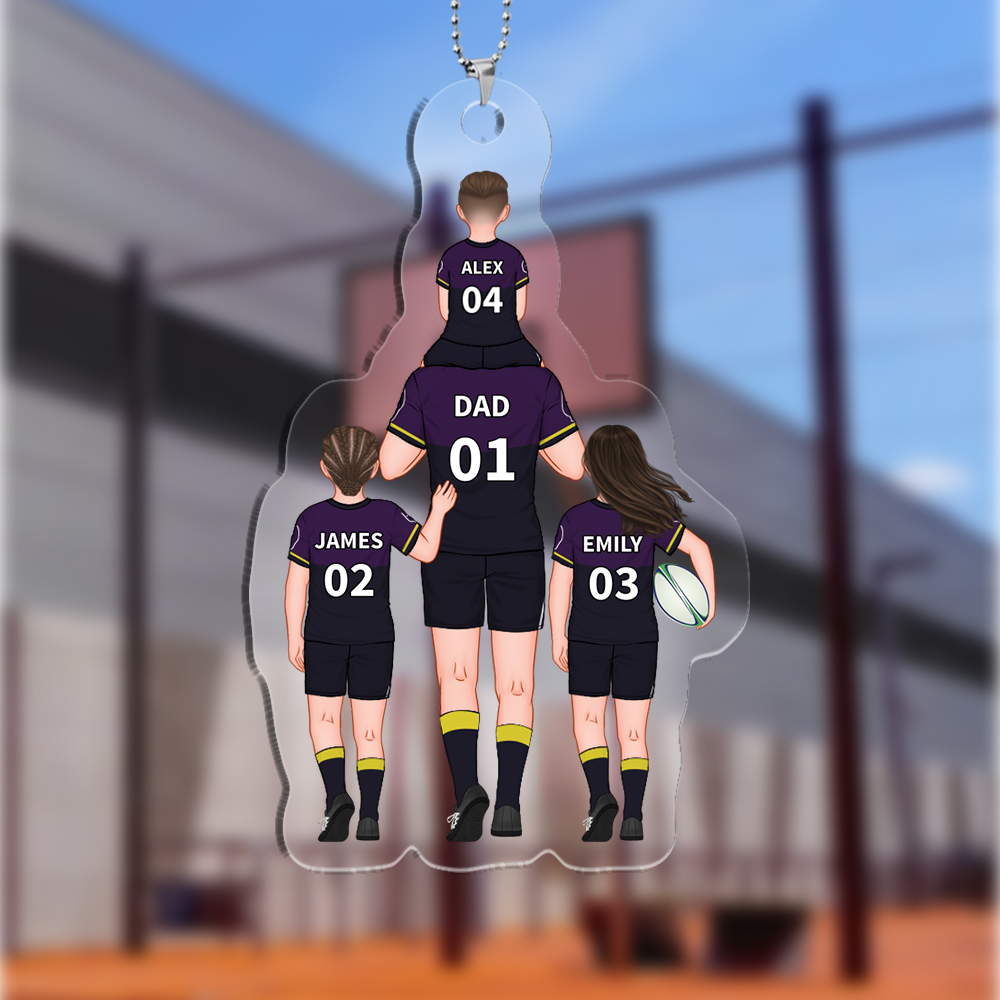 Personalised 2–9 Names Rugby Family Keyring Custom Acrylic Car Hanging Ornament | Father's Day Gift for Dad Grandpa-Jessemade AU