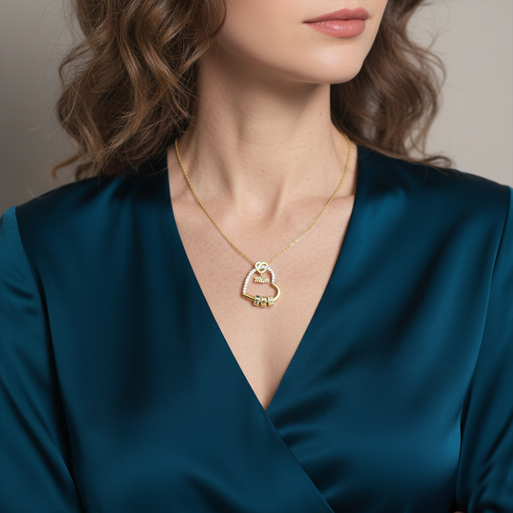To my Mum/Mom Personalised Heart Necklace Custom 1-5 Birthstones and Names Mothers'Day Gift | Jessemade
