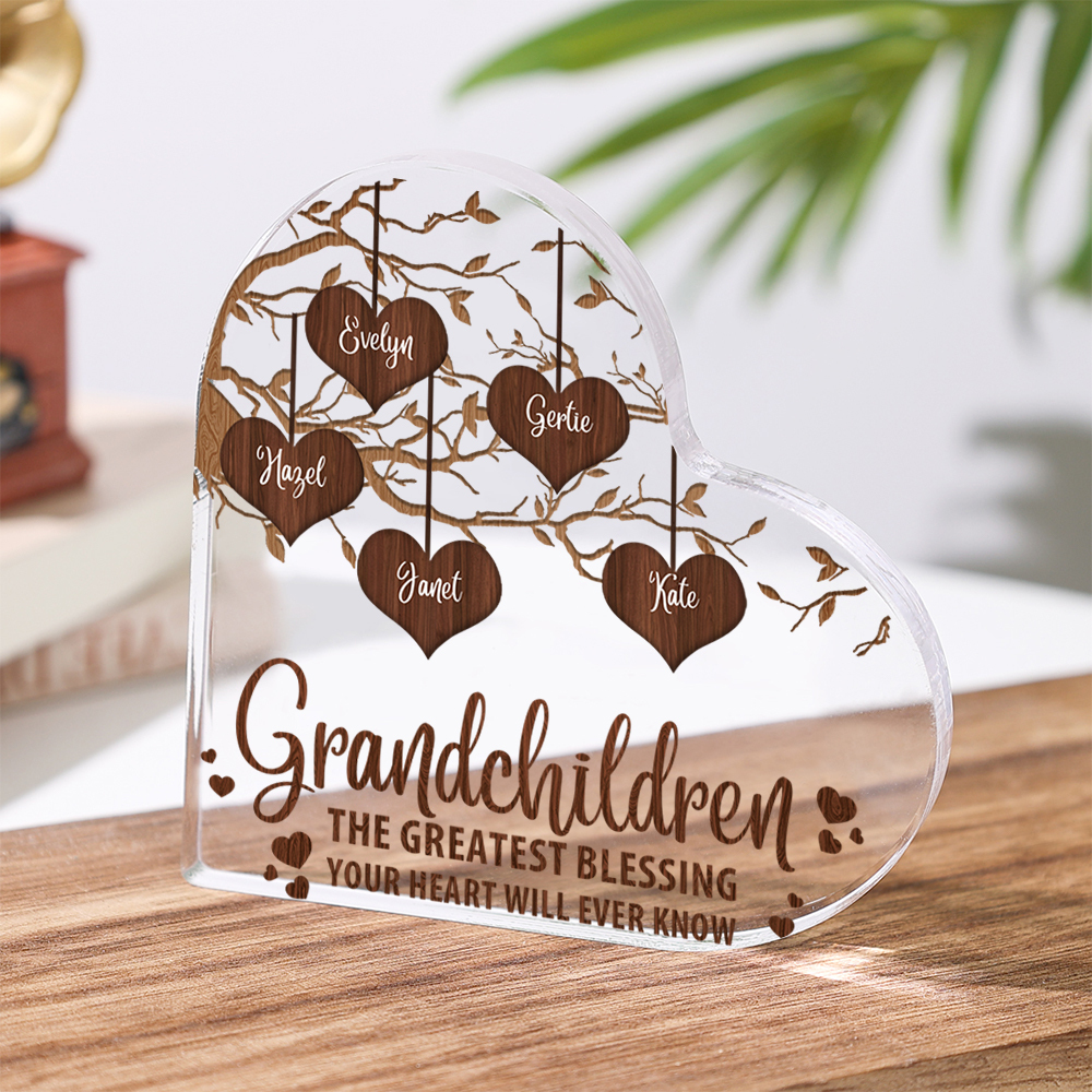 Personalised Text Acrylic Heart Keepsake Custom 1–8 Names Family Tree Ornaments Gift for Grandma/Nana/Grandpa-Jessemade AU