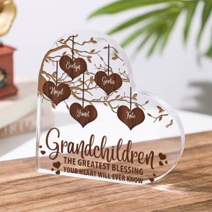 Personalised Text Acrylic Heart Keepsake Custom 1–8 Names Family Tree Ornaments Gift for Grandma/Nana/Grandpa-Jessemade AU