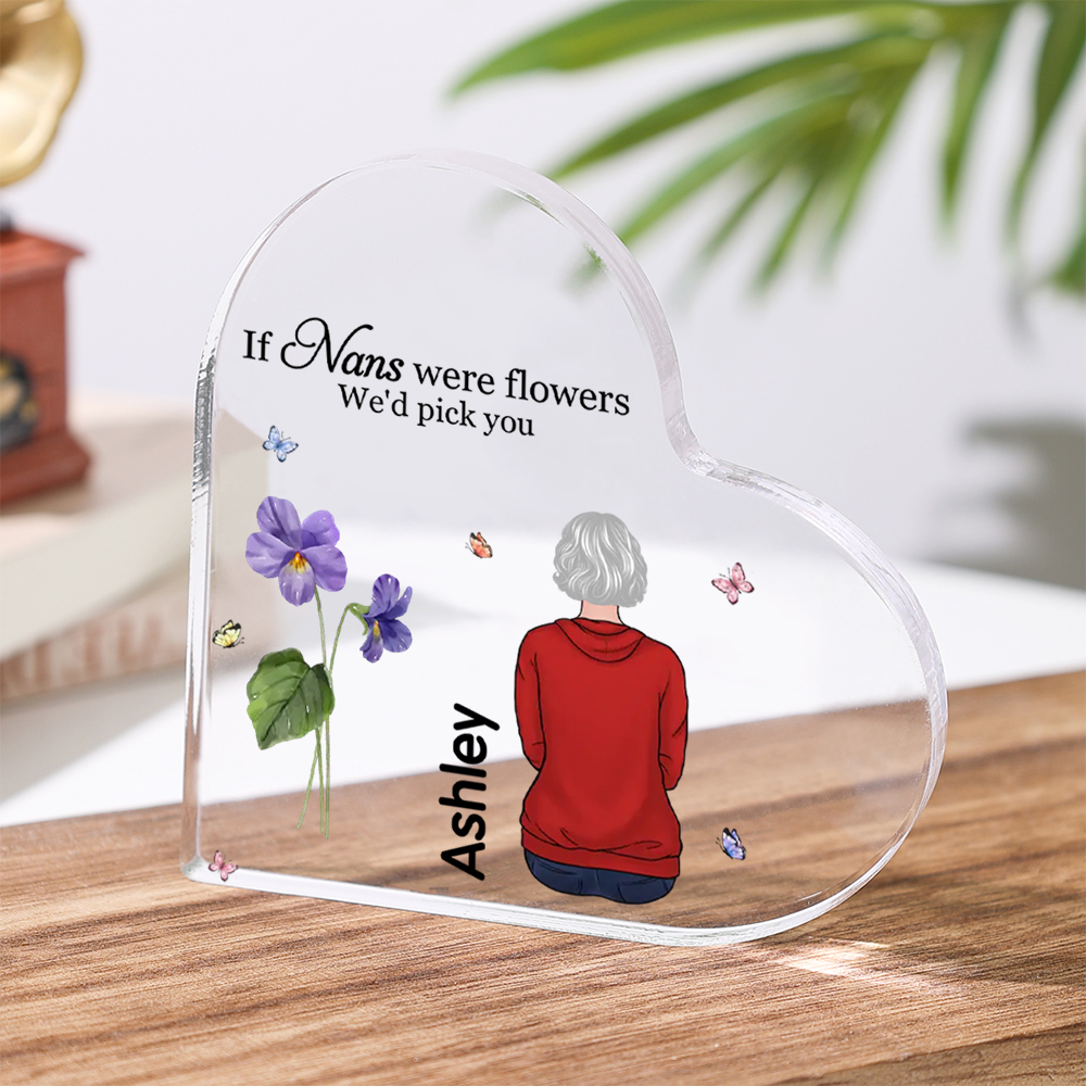 Personalised Acrylic Heart Keepsake Custom Birth Flower & Name Ornaments Gift for Nan