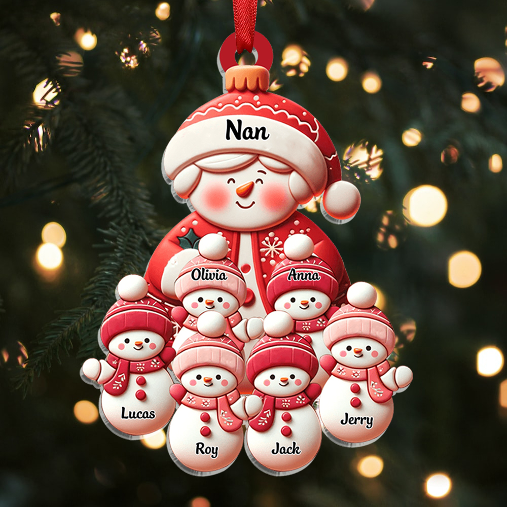 Personalised Snowman Hanging Ornament Custom 2-11 Names Acrylic Christmas Gift for Nan/Mum-Jessemade AU