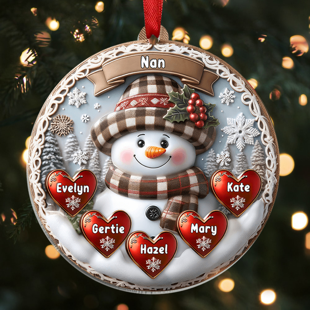 Personalised Snowman Hanging Ornament Custom 2-9 Names Acrylic Christmas Gift for Nan/Mum-Jessemade AU