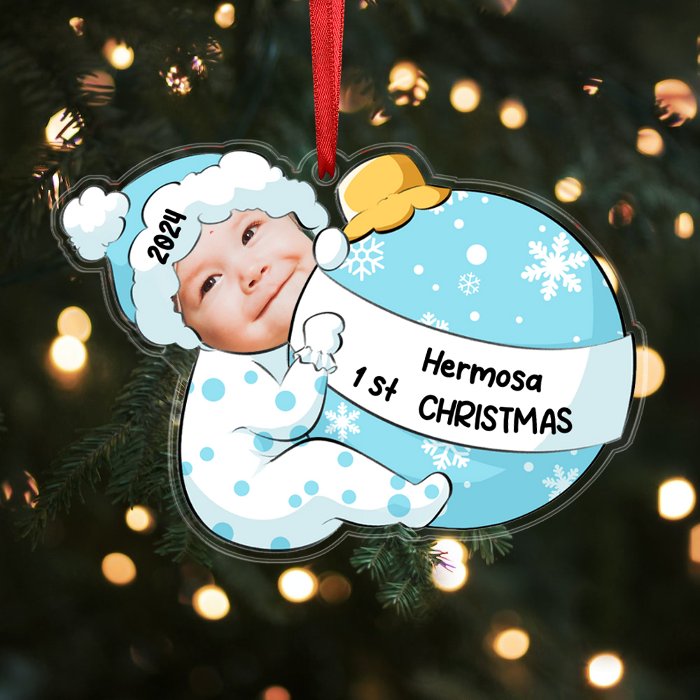 Personalised Baby’s 1st Christmas Hanging Ornament Custom Photo & Name & Year Acrylic Christmas Gift for Kids-Jessemade AU