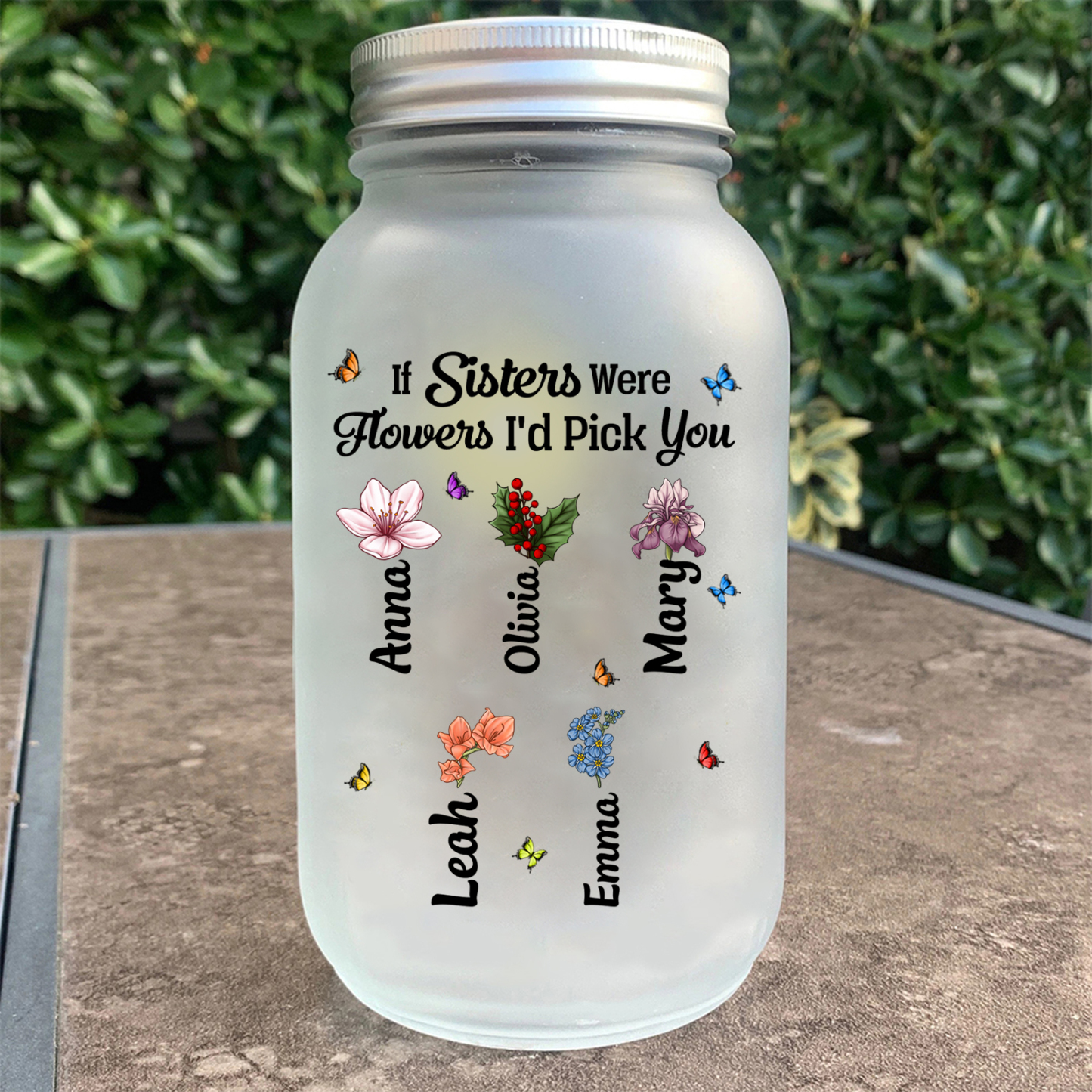 Personalised Birth Flower Mason Jar Light Custom 2-6 Names Bottle Gifts for Besties/Sistas - If Sisters Were Flowers I'd Pick You-Jessemade AU