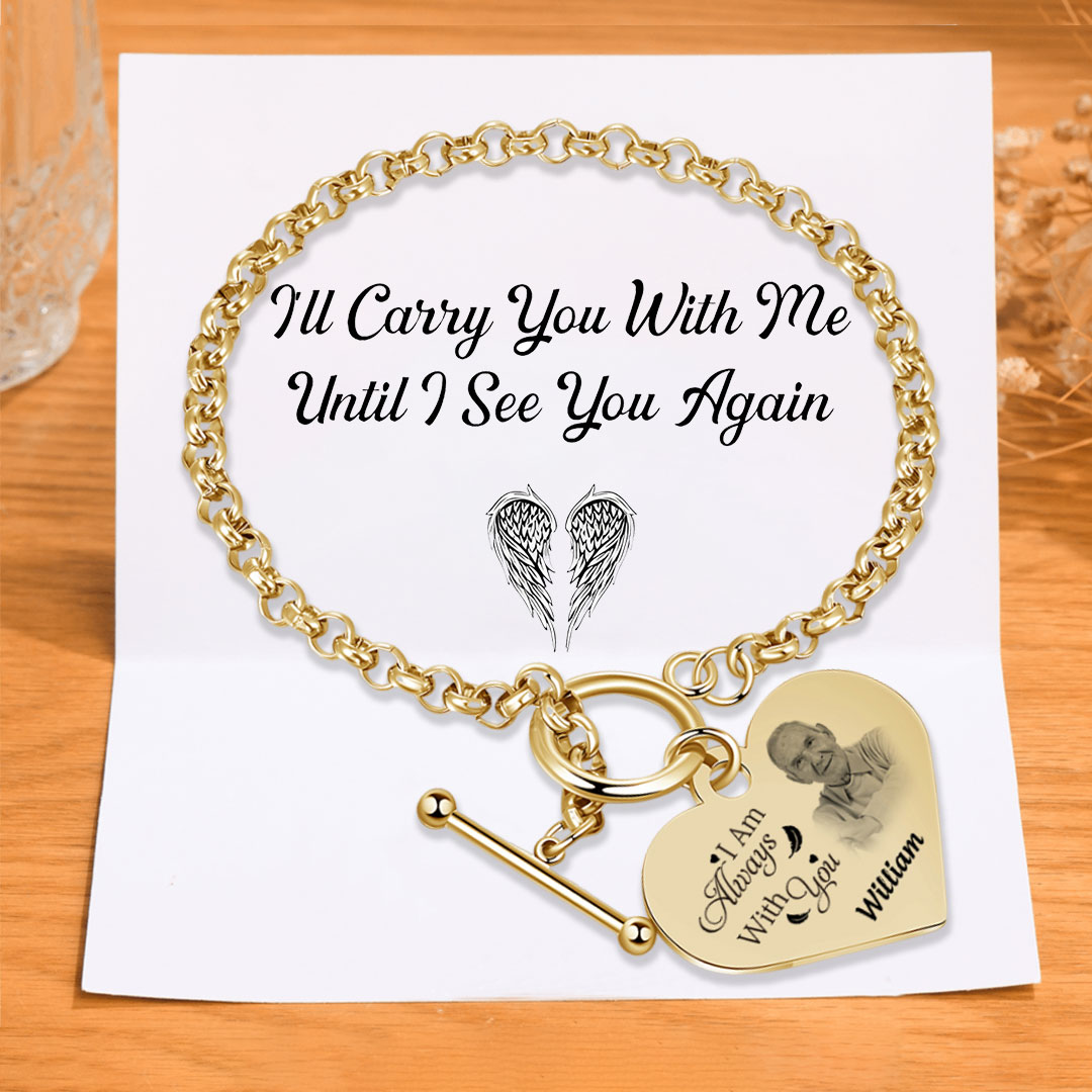Personalised Memorial Bracelet with Custom Name and Photo I Am Always With You Gift Set for Family Members