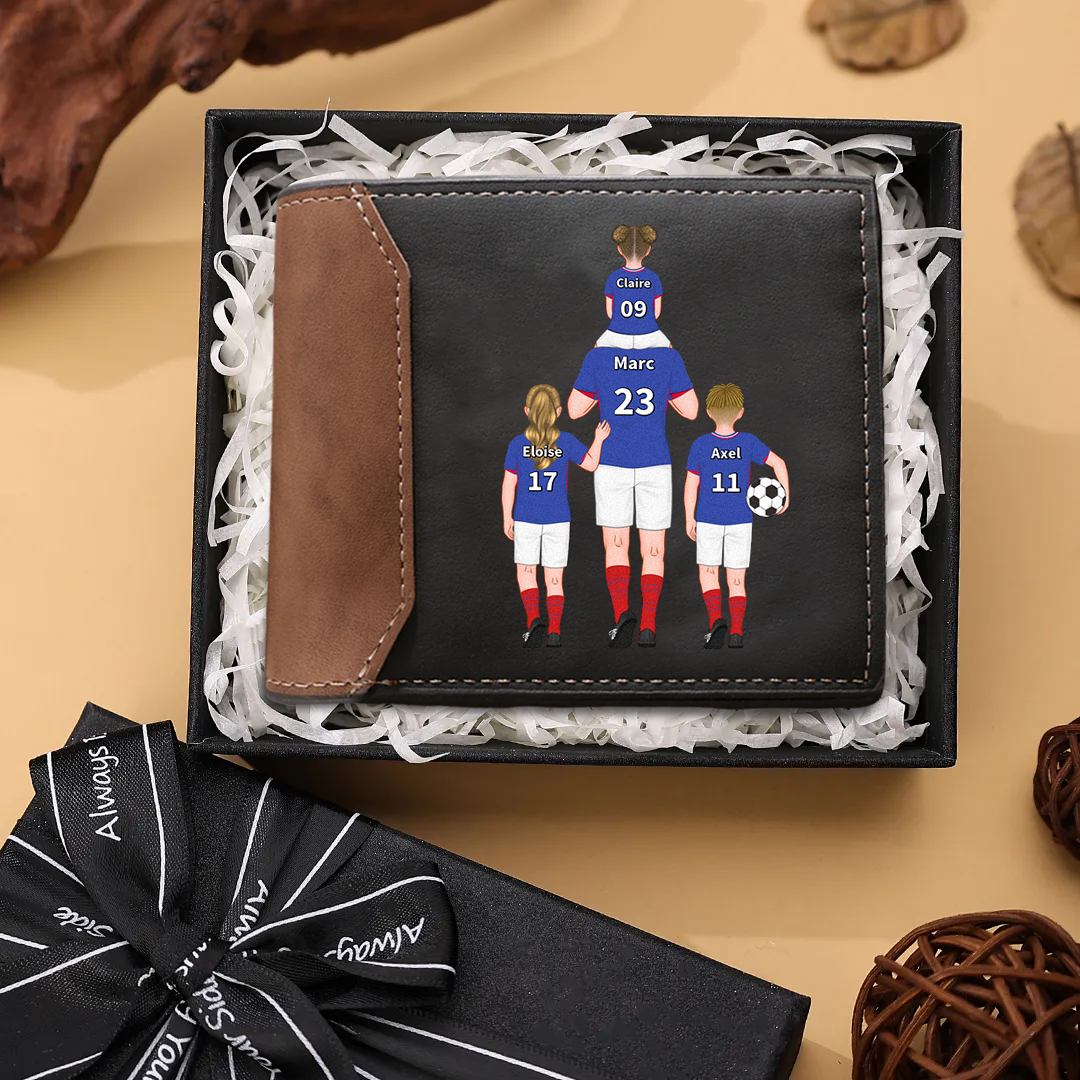 Personalised Men Leather Wallet Engraved 2-9 Names Jersey Number Wallet Football Family Folding Wallet Gift For Dad-Jessemade AU