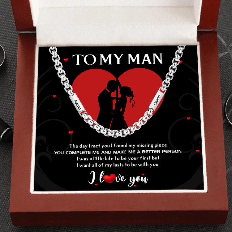 To My Man Personalised 2 Names Cuban Link Chain Necklace Stainless Steel Men Necklace