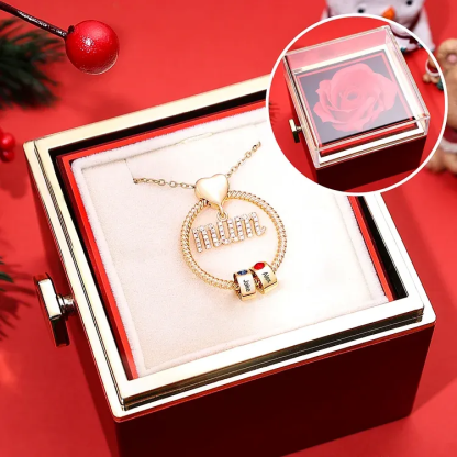 Personalised Mum Circle Necklace Gift Set with Gift Box Custom 1-6 Names & Birthstones Pendant Necklace Gift For Mum