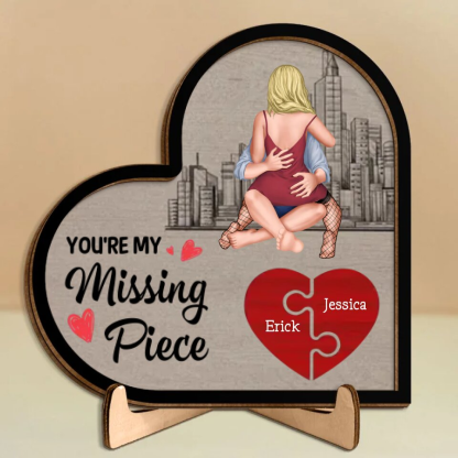Wooden Heart Puzzle Plaque with Stand for Couples, ‘You’re My Missing Piece’