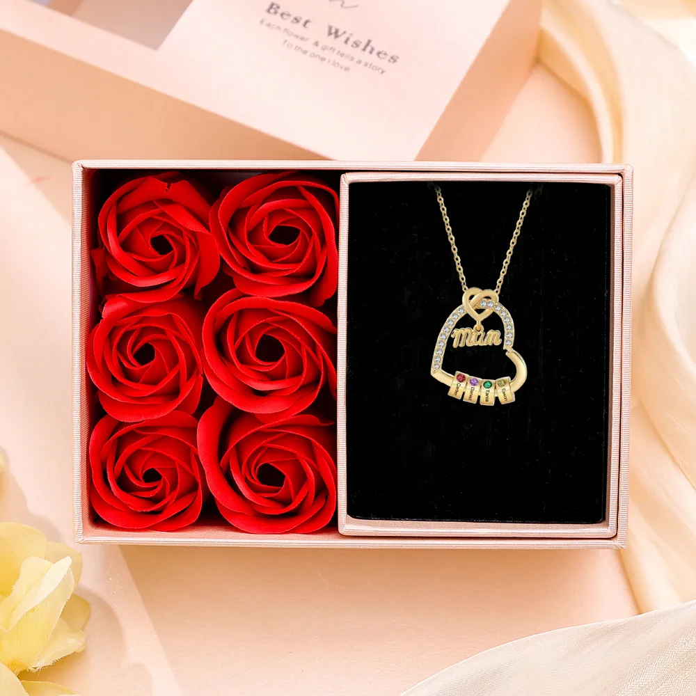 To my Mum/Mom Personalised Heart Necklace Custom 1-5 Birthstones and Names Mothers'Day Gift | Jessemade