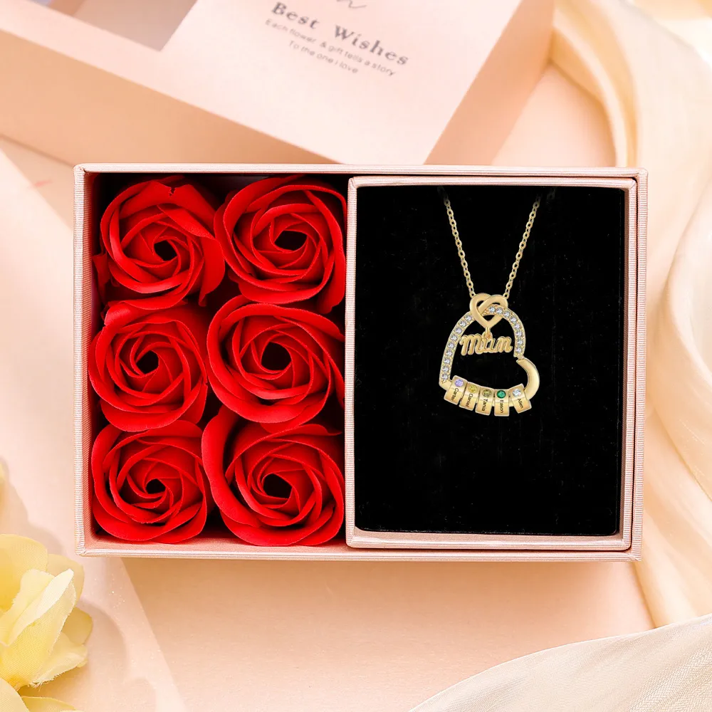 To my Mum/Mom Personalised Heart Necklace Custom 1-5 Birthstones and Names Mothers'Day Gift | Jessemade