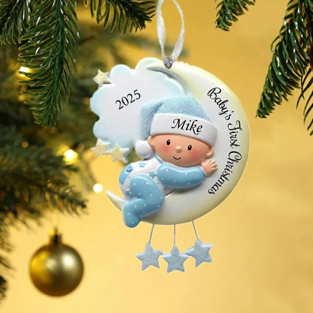 Baby's First Christmas - Wooden Christmas Ornament Customised Name & Text & Year Christmas Gift Personalised Newborn Gift