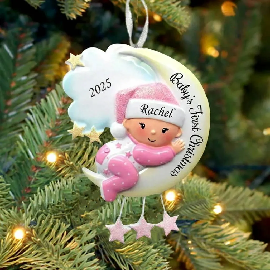 Baby's First Christmas - Wooden Christmas Ornament Customised Name & Text & Year Christmas Gift Personalised Newborn Gift